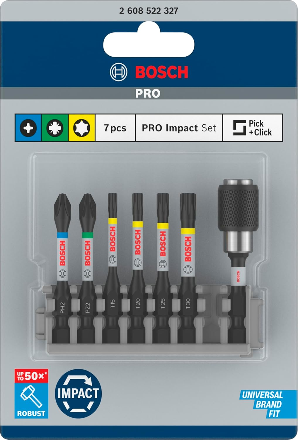 Bosch Professional 7Pcs. Screwdriver Bit Set (Impact Control, T/PZ/PH Bits, Length 25Mm, Universal Holder Quick Release, Pick and Click, Accessory Impact Drill) image number 6