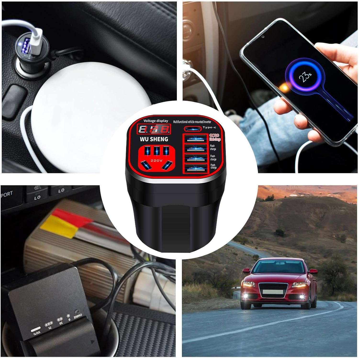 Car Inverter Outlet &ndash; Cup Holder Inverter, Plug Adapter Device | Portable Converter for Trucks, Compact Charging Station for Automotive Electronics, Replacement Accessory for On-The-Go Charging image number 3