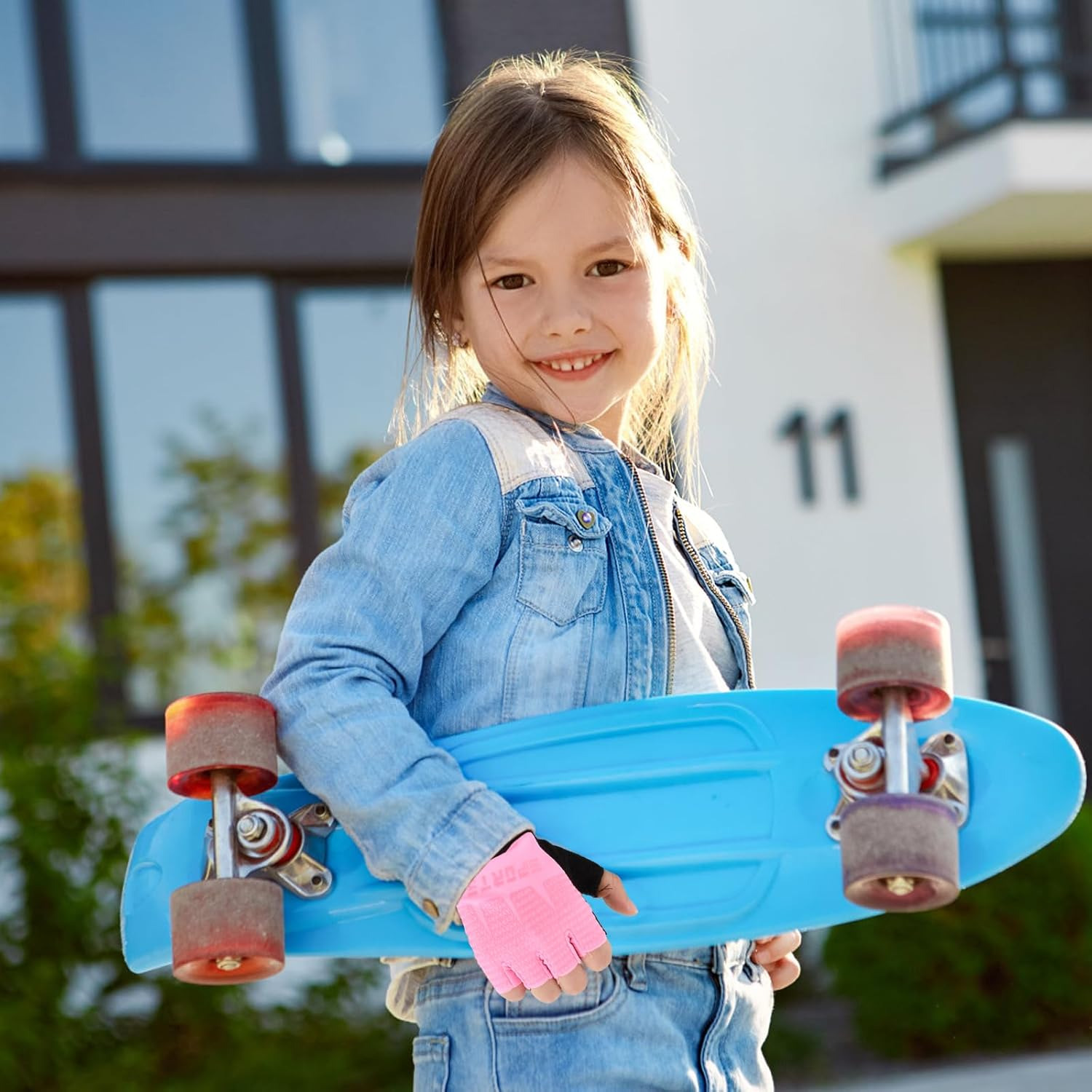 Kids Half Finger Cycling Gloves Mittens Breathable Non-Slip Sports Half Finger Gloves for Children, Shockproof Sports Training Fingerless Gloves for MTB Riding, Gymnastics, Scooters, Skateboard image number 4