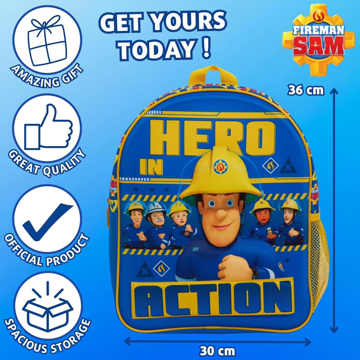 Fireman Sam Bag Boys Backpack for School Kids Firefighter Sports Rucksack School Lunch Bag with Printed Straps image number 5