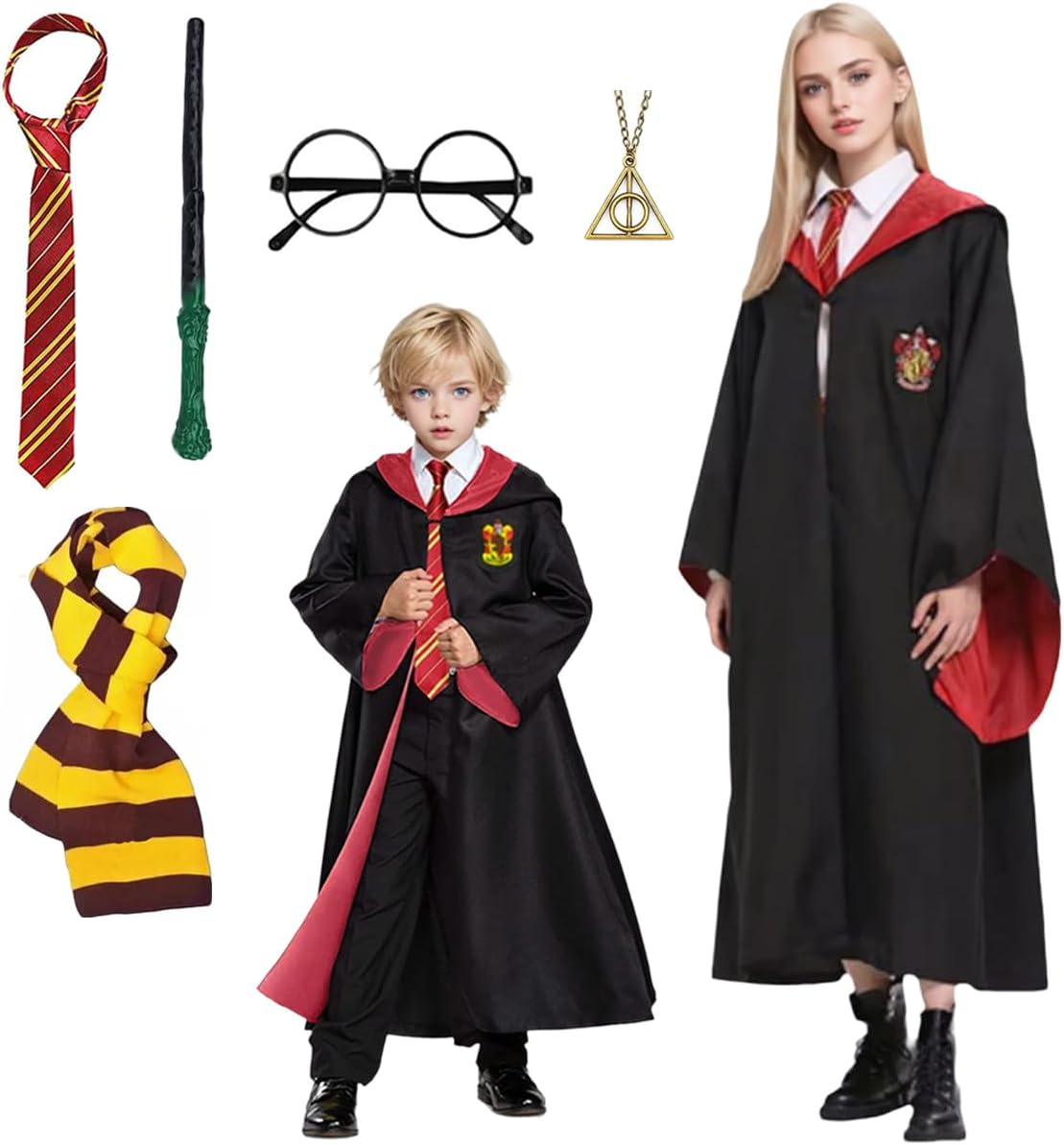 Wizard Costume Robe Magic Cloak 6 Pcs Set Cape Cosplay Costume Dress up Party Halloween image number 4