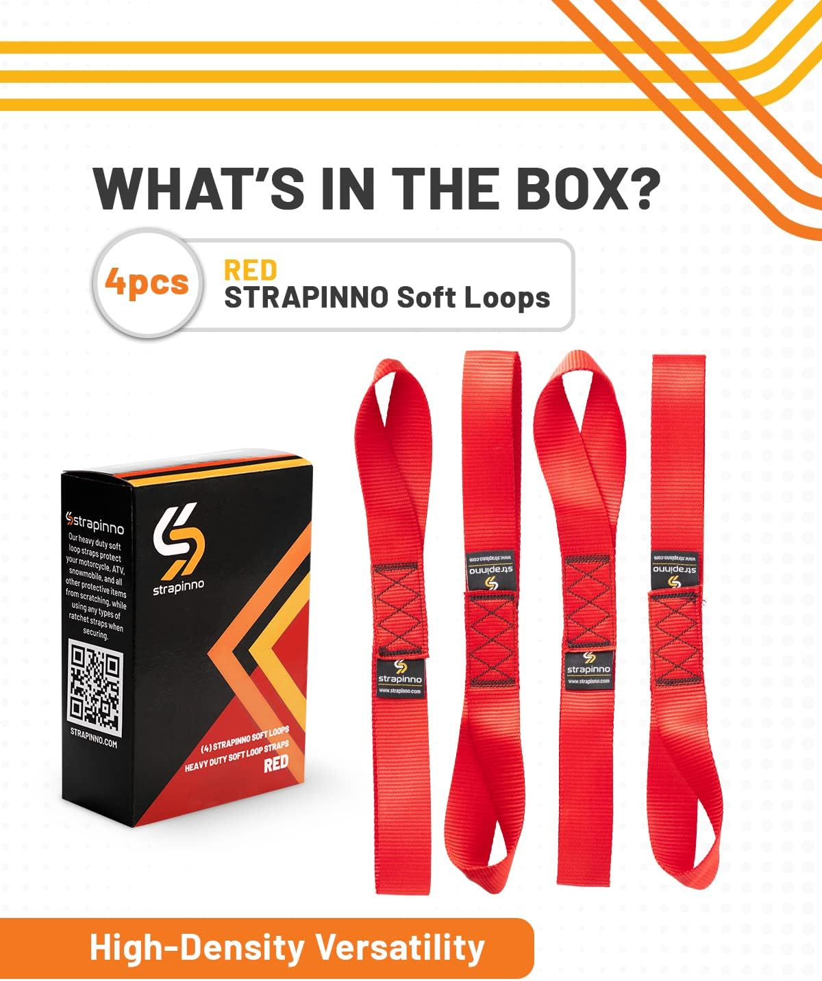 Strapinno 4Pcs. Soft Loop Tie-Down Straps -1.7 in X 17 in Straps with 10,500Lbs Breaking Strength and 3,500Lbs Working Load Limit Each, Ideal for Securing ATV, UTV, Vehicles, and Other Equipment(Red) image number 4