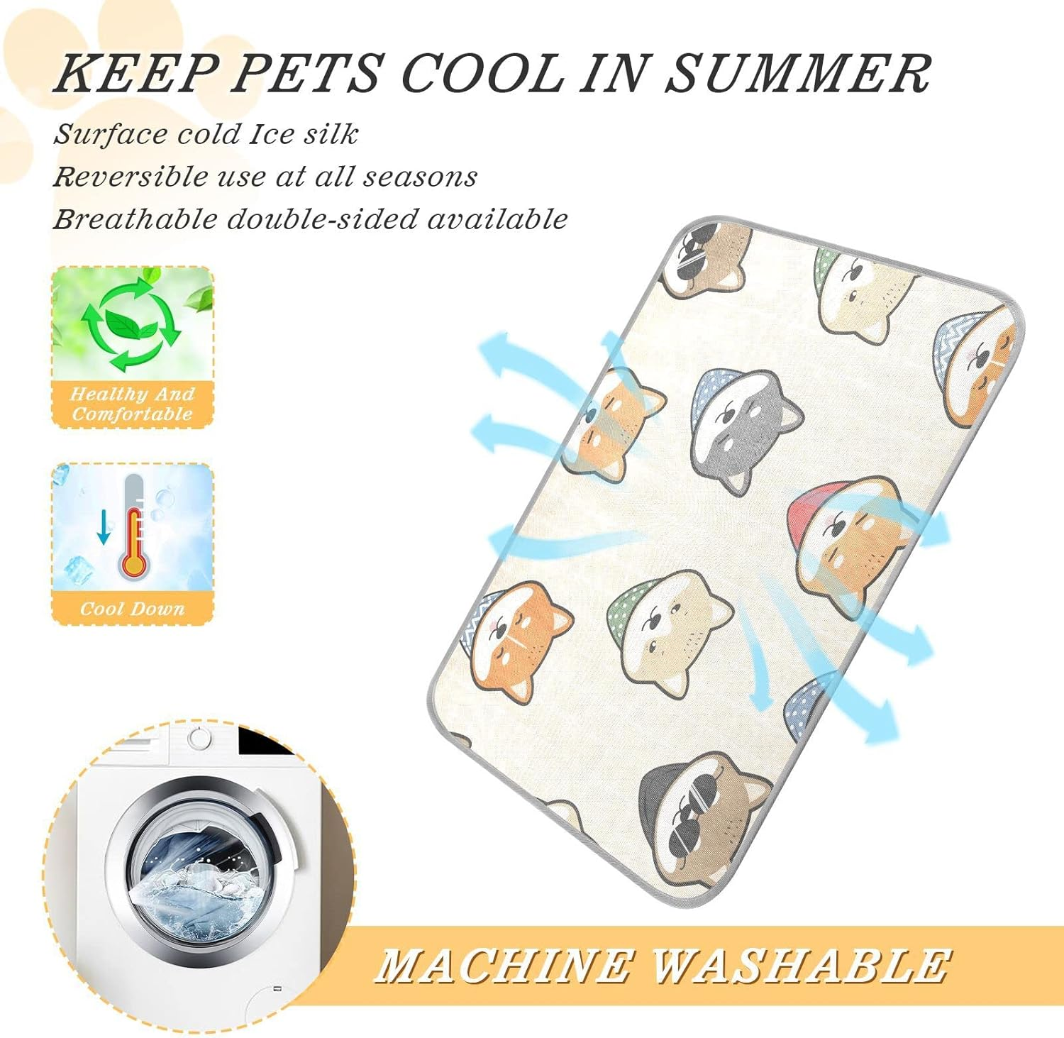 AIXIWAWA Shiba Inu Group Pet Cooling Mat for Cats Dogs Print, Summer Self Cooling and Sleeping Pad Small Size Non Toxic