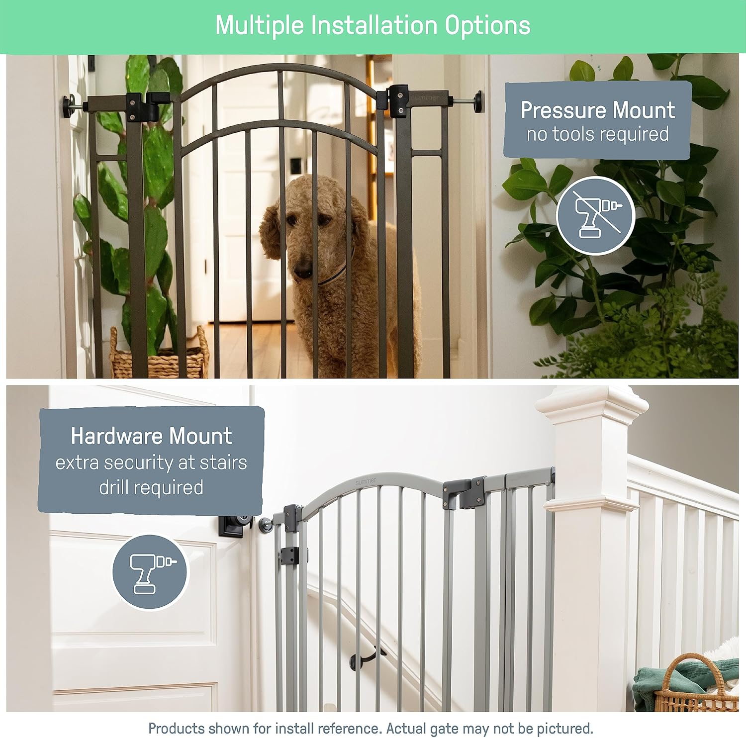 Summer West End Extra Wide Safety Pet and Baby Gate, 36"-60" Wide, 30" Tall, Pressure or Hardware Mounted, Install on Wall or Banister in Doorway or Stairway, Auto Close Door - Oak Wood and Metal image number 5