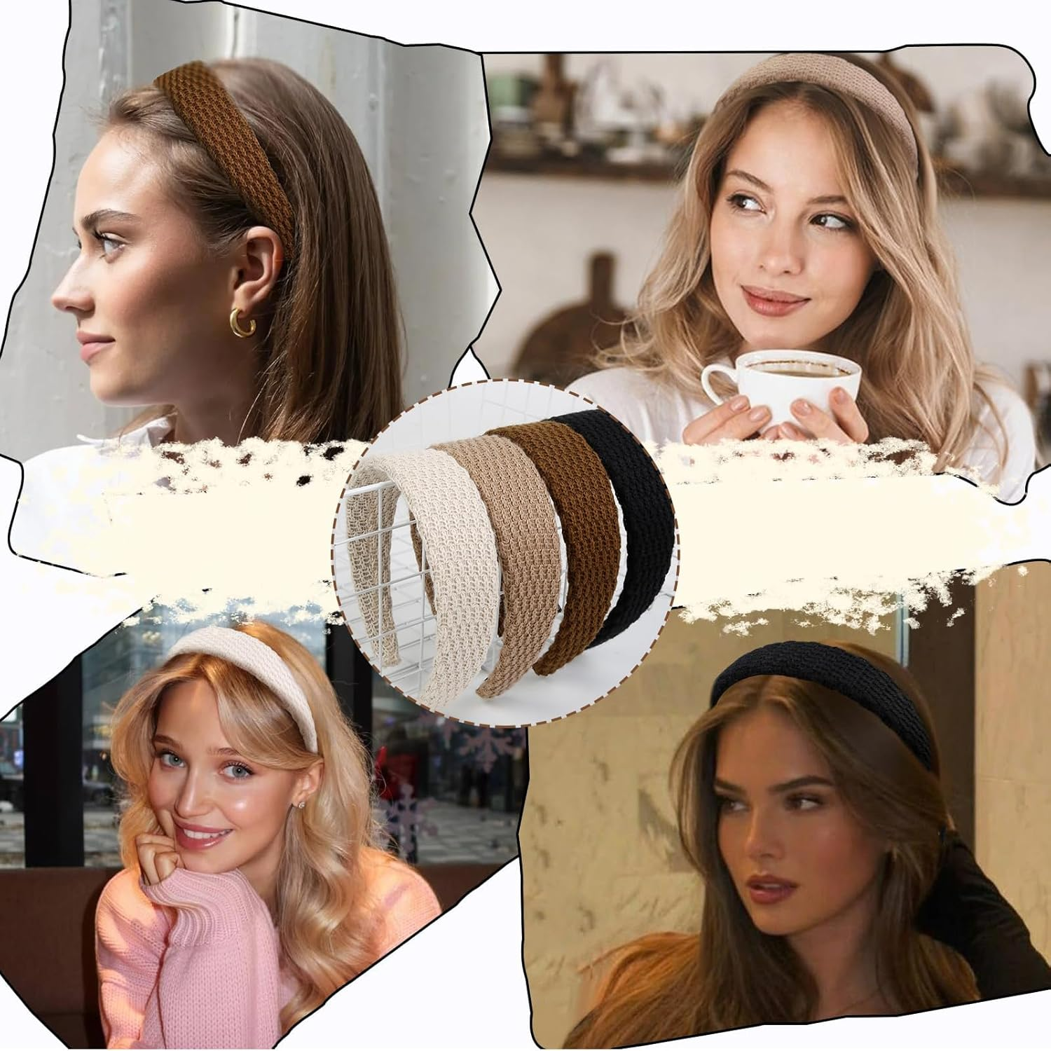 Auroriel 4 Piece Headbands for Women Knitted Trendy 4 Cm Wide Headbands Non-Slip Cute Hair Bands for Girls Solid Color Elastic Hair Bands for Women Hair Fashion image number 5