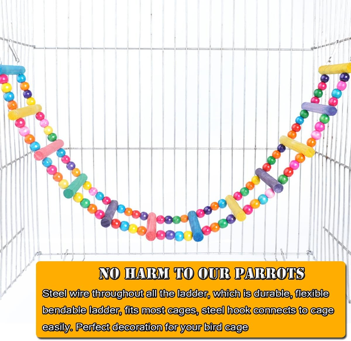 Bird Parrot Ladders Swing Chewing Toys Hanging Pet Bird Cage Accessories Hammock Swing Toy for Small Parakeets Cockatiels, Lovebirds, Conures, Macaws, Lovebirds, Finches (1Pc 12 Ladders 30 Inches) - 4 Ladders 10 Inches image number 3