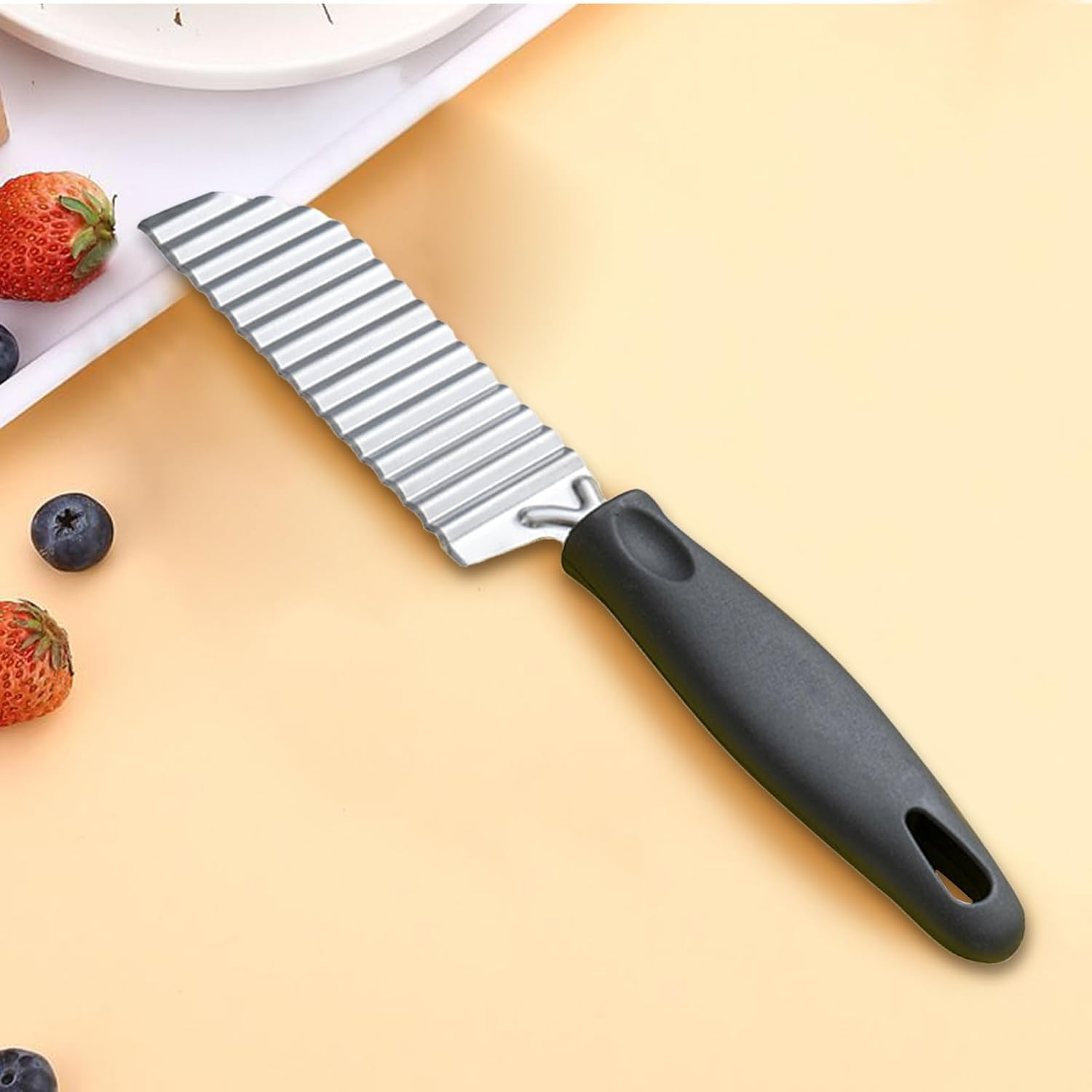Crinkle Cutter | Kitchen Crinkle-Cut Wave Slicer,Handheld Ergonomic Chopper Tools for Cutting Vegetable Fruit Corn Cucumber Bread Home Cooking image number 2