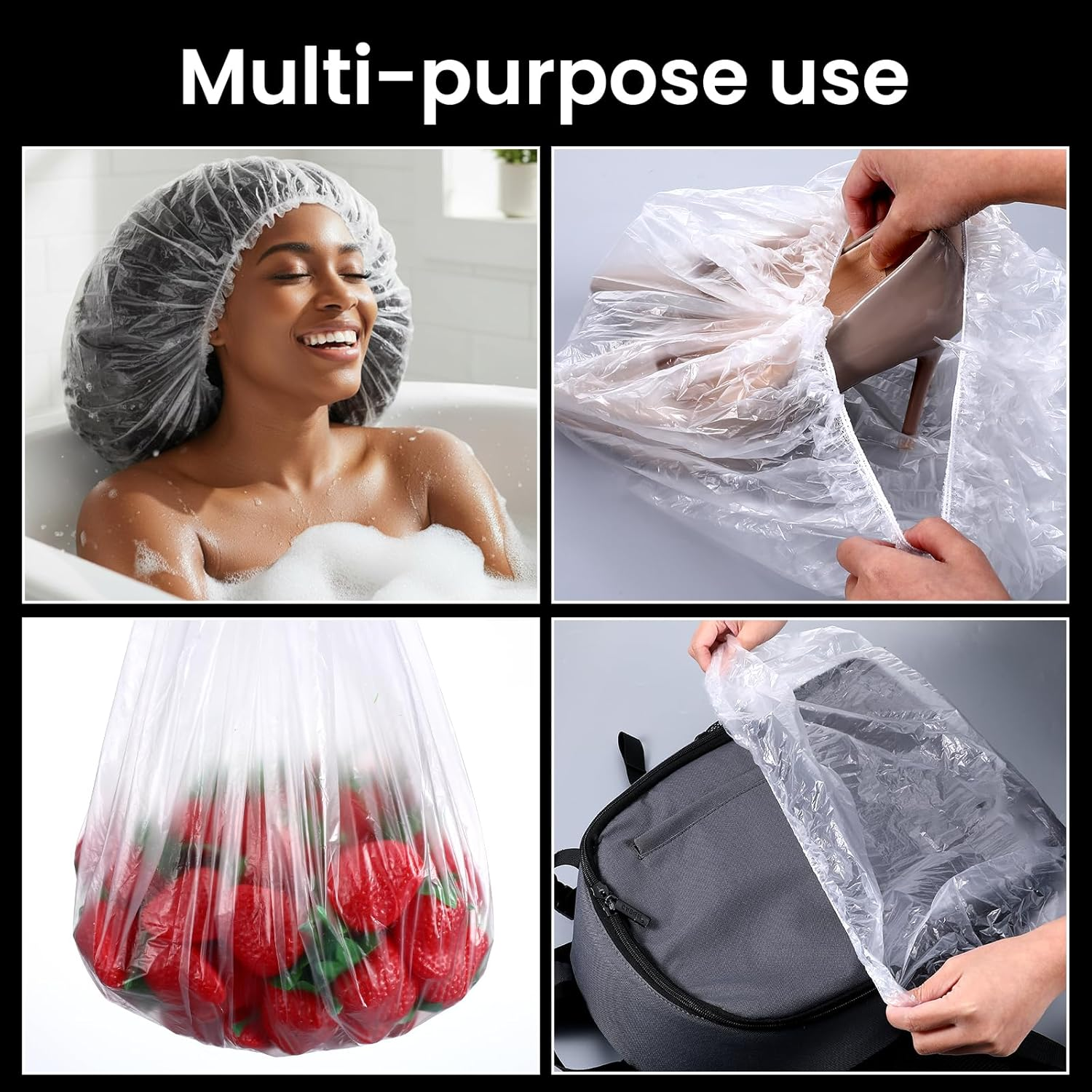 10 PCS Oversized Disposable Plastic Shower Cap, Large Lengthen Elastic Waterproof Bath Caps Clear Thick Plastic Shower Cap for Long Braids, Dreadlocks Locs Hair Treatment image number 2