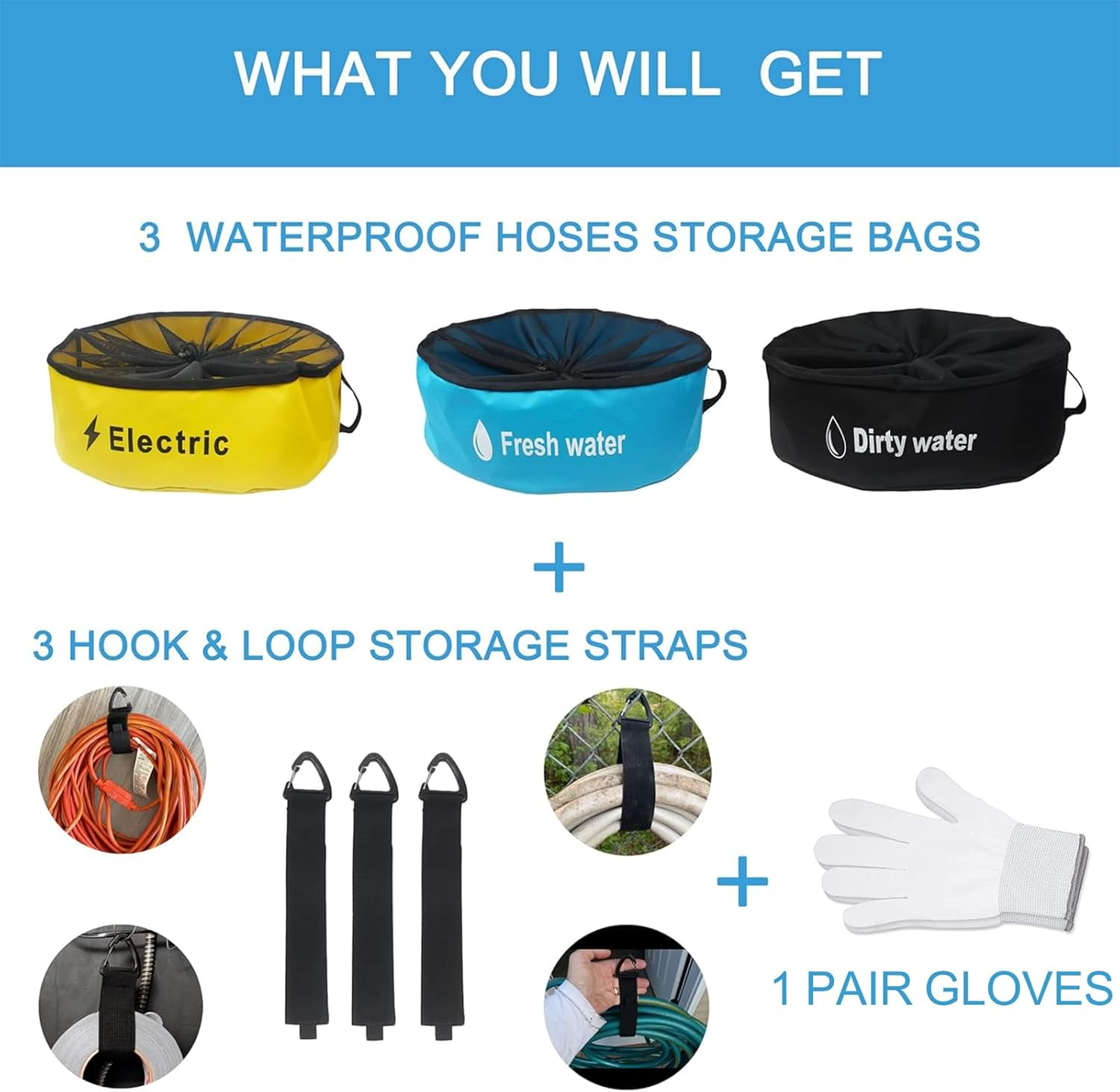 3-Pack Waterproof RV Hose Storage Bags, 18In Sewer Hose Organizer RV Accessories Storage Bag, Utility Bag for Fresh/Black Water Hoses Electrical Cords, Camper Tools Accessory image number 5