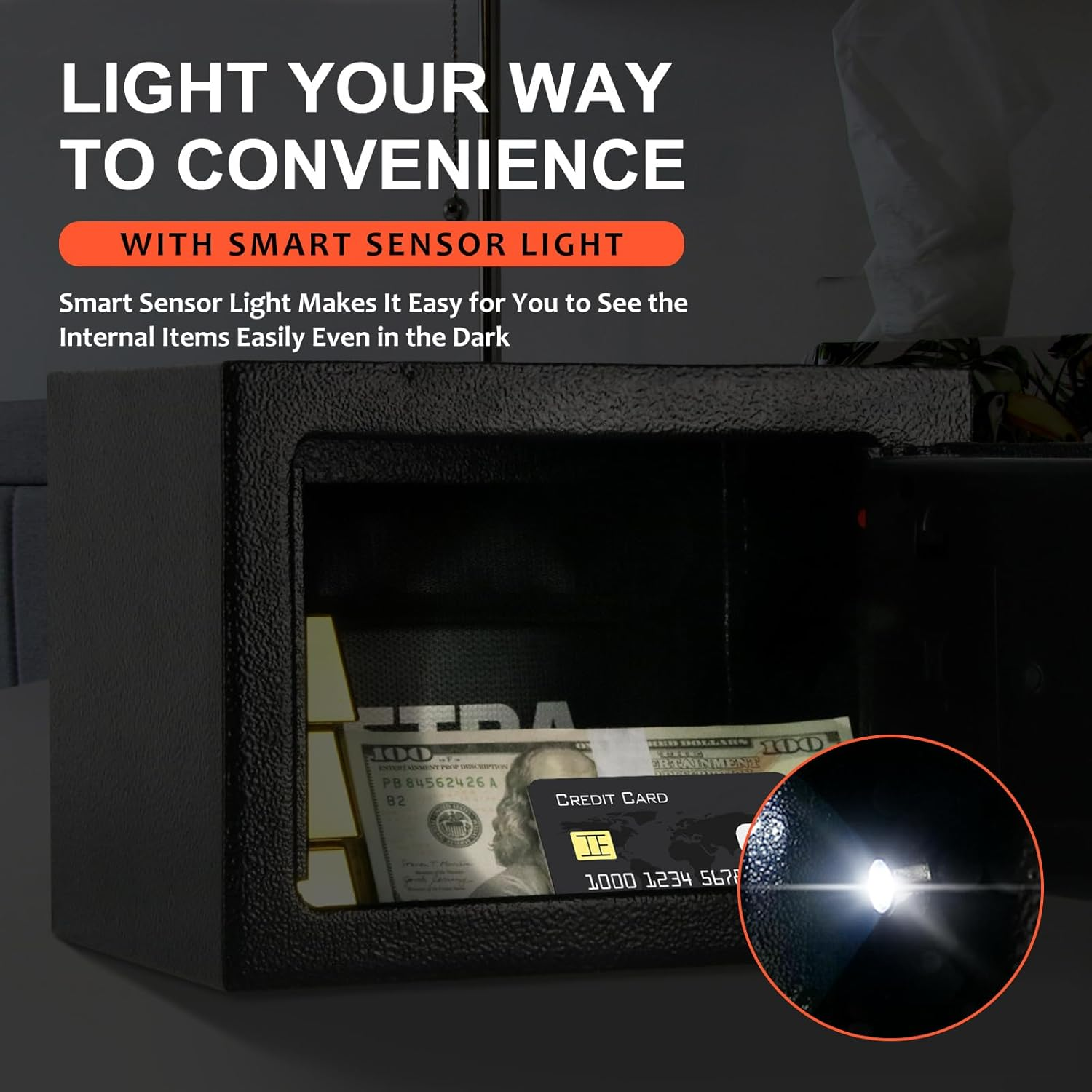 Bostra Fireproof Safe Box with Sensor Light & Fireproof Bag, Money Safe Box with Digital Keypad,Security Safe Box for Home, 0.23 Cubic Small Safe with Keys & Pass Code for Cash Jewelry Black image number 2