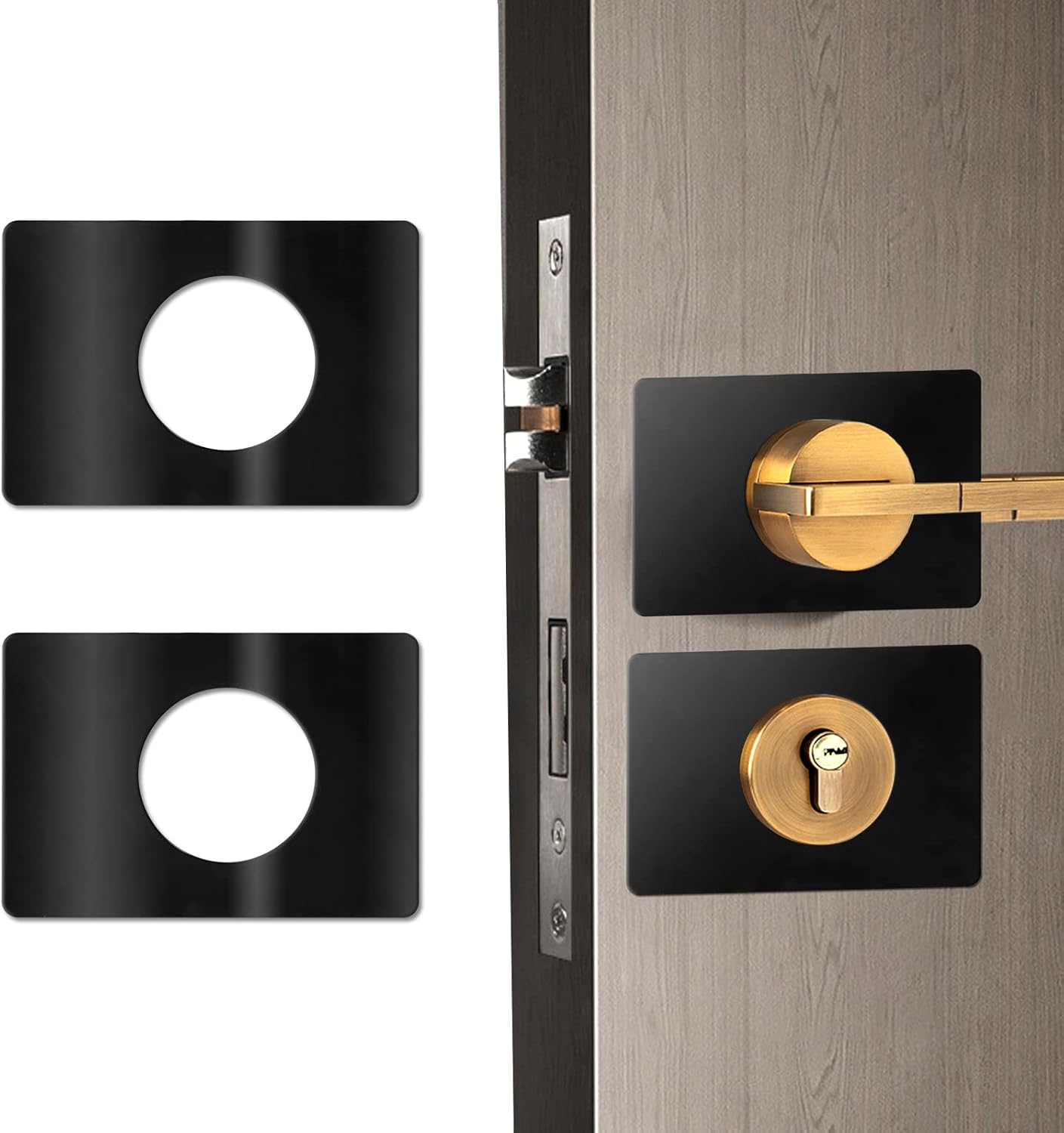 4 Pack Door Knob Reinforcement Plate Black, Door Hole Cover Filler Fixing Plate Door Lock Repair Plate, Stainless Steel Door Knob Fixing Bracket - Prevent Door Lock Loose or Wobbly image number 3