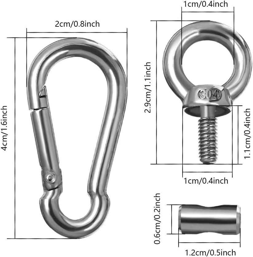 4Pcs Awning Rail Stoppers Rail Track Screws,6Mm Stainless Steel Awning Piping Stoppers with Carabiners, Secure RV Caravan Motorhome Campervan Tent Awnings Accessories image number 2