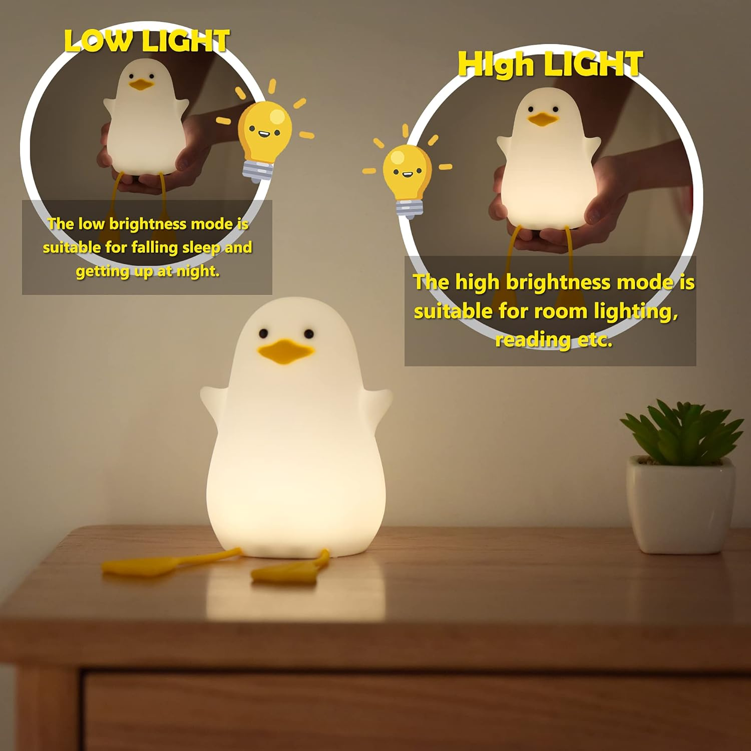 Lampeez Duck Night Light, Cute Silicone Seagull Lamp for Kids, Soft Silicone Kids Nursery Nightlight USB Rechargeable LED Touch Lamp Baby Bedroom Decor as Xmas Holiday Birthday Gifts for Boys Girls image number 2
