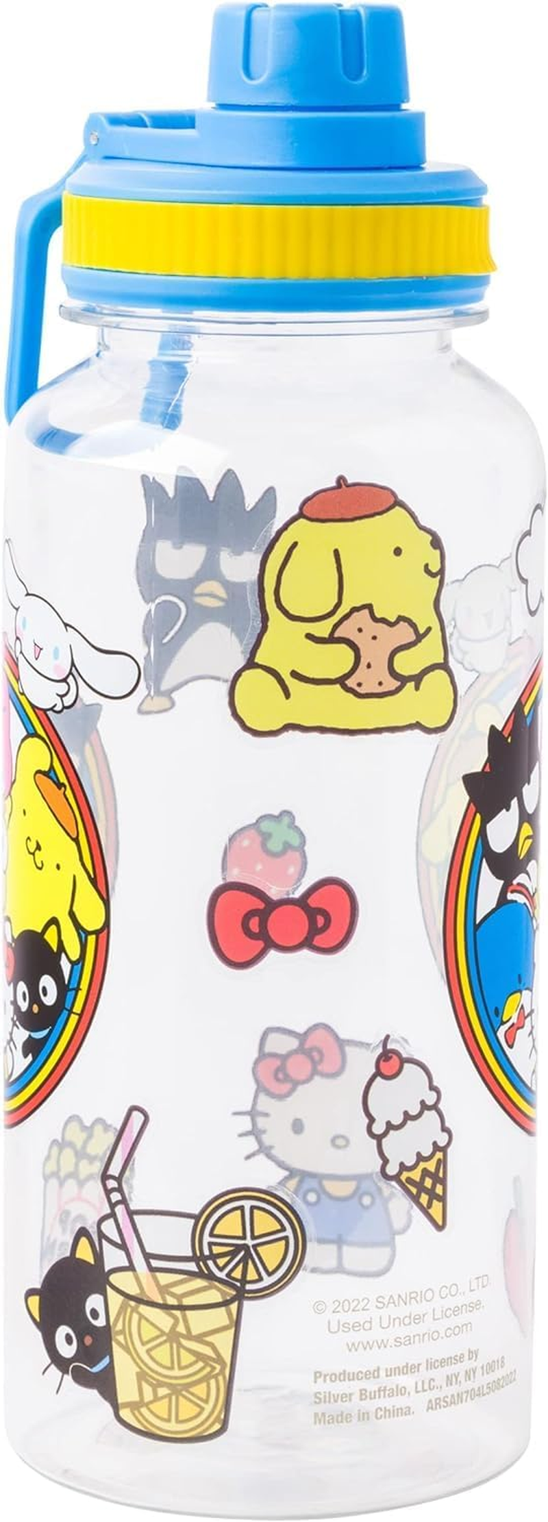 Silver Buffalo Sanrio Hello Kitty and Friends Featuring Badtz-Maru, Pompompurin, Keroppi, My Melody, Tuxedo Sam, Cinnamoroll, and Chococat Plastic Bottle with Sticker Set, 32 Ounces image number 4