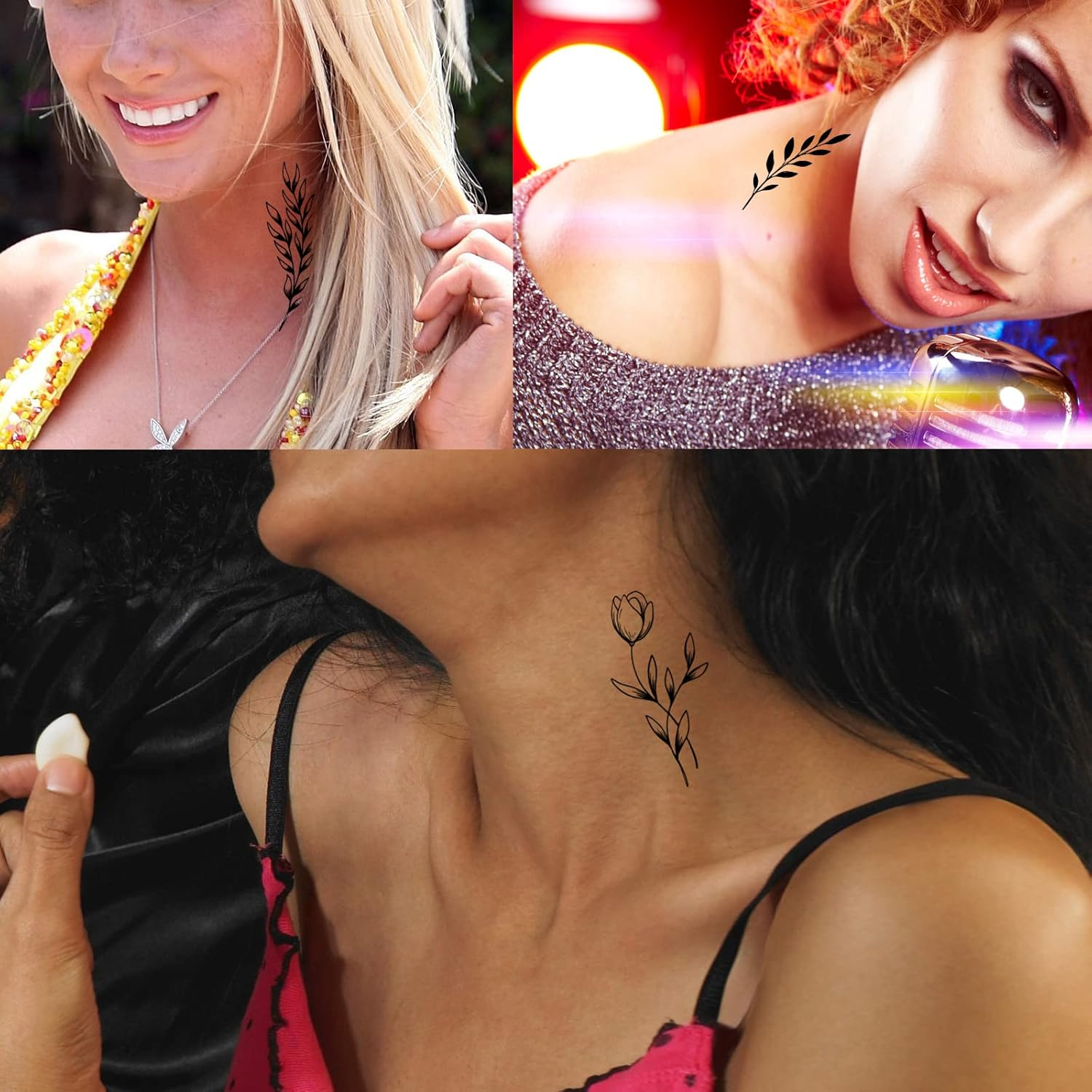 18 Sheets Realistic Temporary Tattoo, Tiny Branch Black Flower Temporary Tattoos for Women Girls Kids, Bouquet Small Tattoo Temporary Sticker Wild Plant Floral Fake Tattoos image number 5