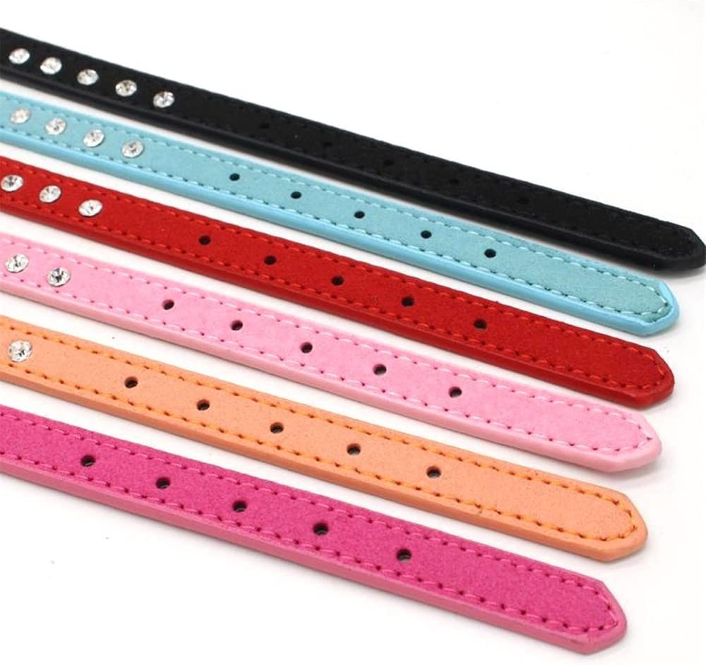 Dogs Kingdom 10 "-16.5" Total Length Suede Skin Jeweled Rhinestones Pet Dog Collar Sparkly Crystal Diamonds Studded Leather Puppy Dog Cat Collar Pink S image number 3