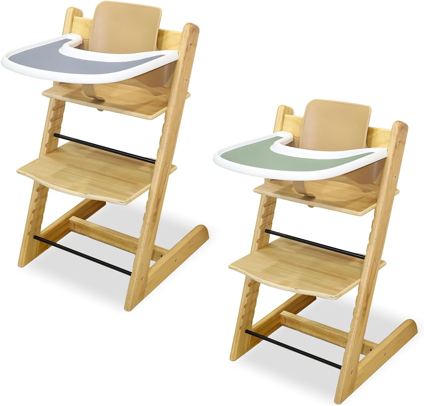 High Chair Placemat, 2 Pieces Silicone, Clean and Hygienic, for Tripp Trapp Tray Cover, Suitable for Tripp Trapp Tray (Grey/Green) - Grey/Brown image number 4