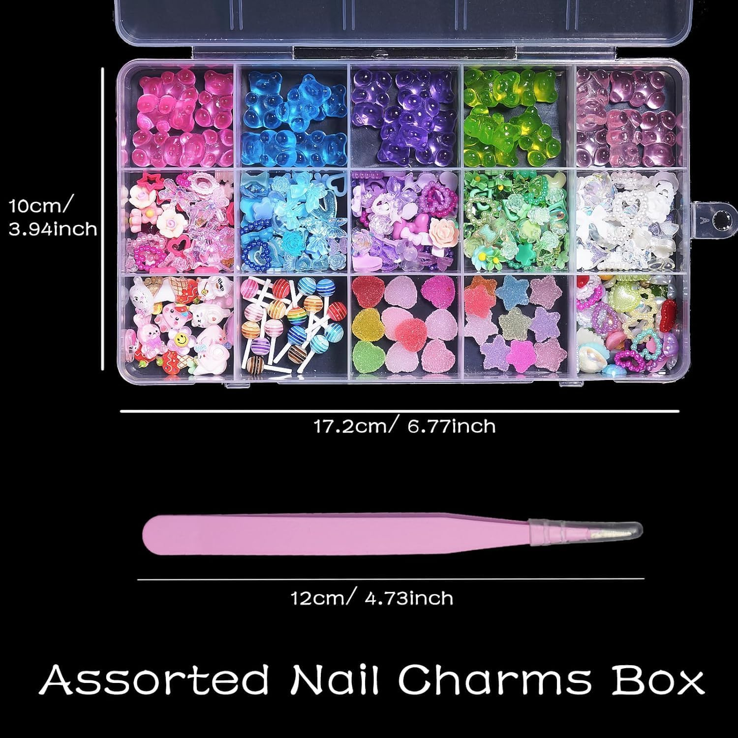 Anoleair 3D Nail Charms Assorted Mix Bear, Heart, Flower, Butterfly, Candy, Lollipop, Bowknots, Pearls - 15 Mixed Color Pieces for Nail Art DIY Accessories image number 5