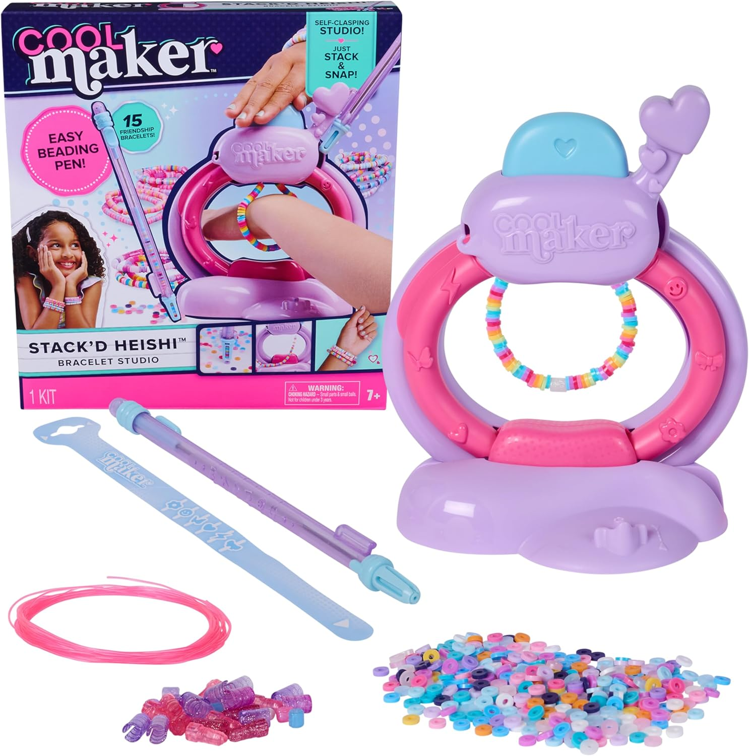 Cool Maker, Stack&rsquo;D Heishi Studio Bracelet Making Kit with Easy Beading Pen & over 1200 Beads for Bracelets, Makes 15, Arts and Crafts Kids Toys for Girls Ages 7 and Up image number 1