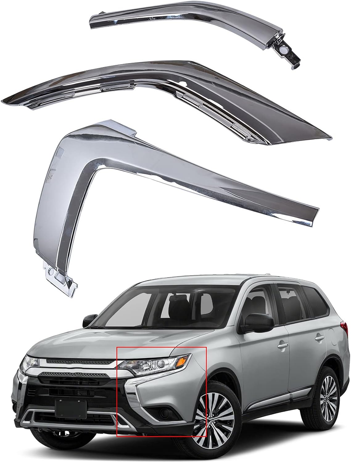 Munirater Left Front Bumper Chrome Trim Molding Strip Replacement for 2016-2019 Mitsubishi Outlander MI1047103 MI1047104 image number 1