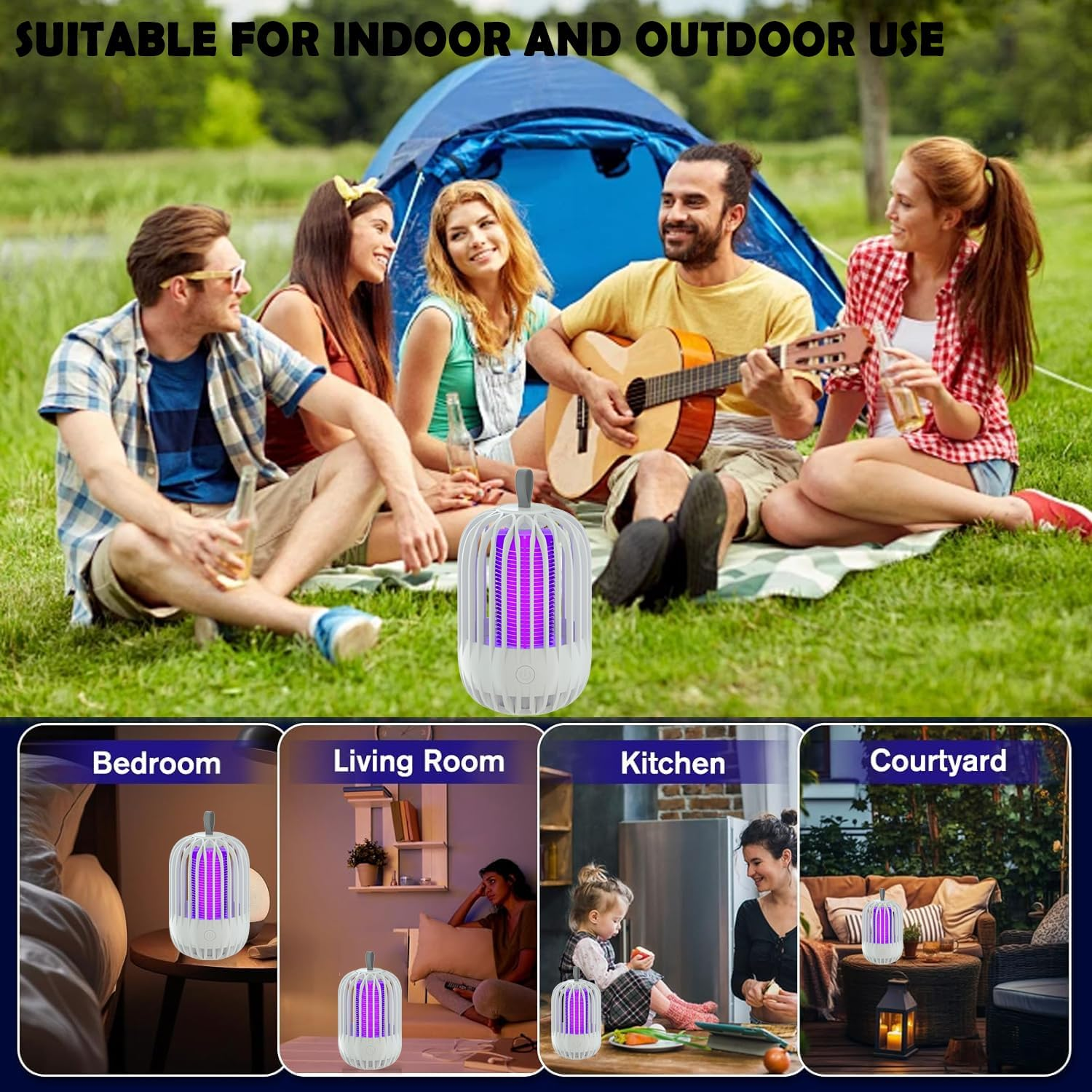 Mosquito Killer Lamp, 2 in 1 LED Mosquito Zapper, Portable USB Rechargeable Indoor and Outdoor Mosquito Killer, with UV Light Effective Fly Zapper for Use in the Home, Garden,Yard (White) - Grey image number 1