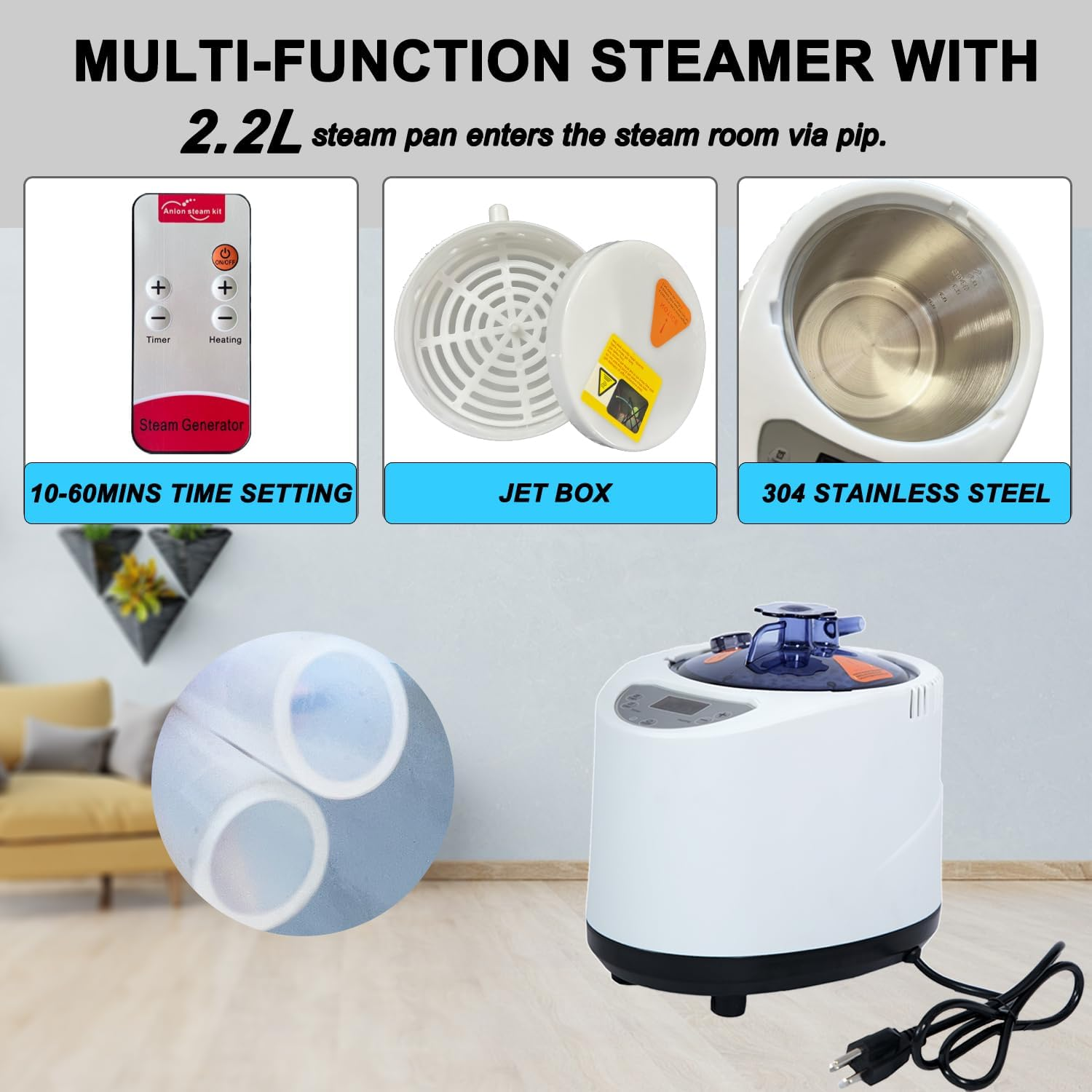 Portable Steam Sauna,Portable Steam Sauna Tent,With 1000W&2.2L Steam Generator,Personal Sauna Tent for Relaxation & Spa at Home Remote Comes with Remote Control, Folding Chair（Black） image number 3