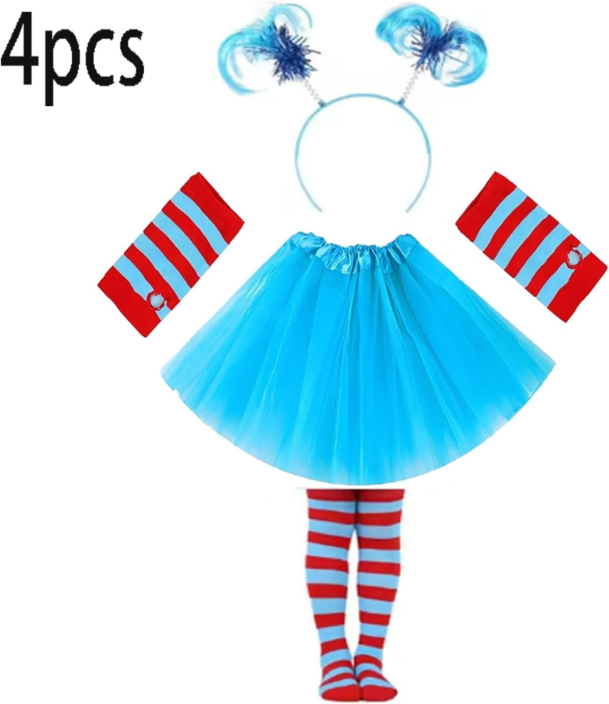Roczential Red and Blue Women'S Clothing Set Includes a Blue Tutu, Striped Socks, Stretch Gloves, a Headpiece, a Halloween Costume, Accessories, and a Book Week Outfit image number 3