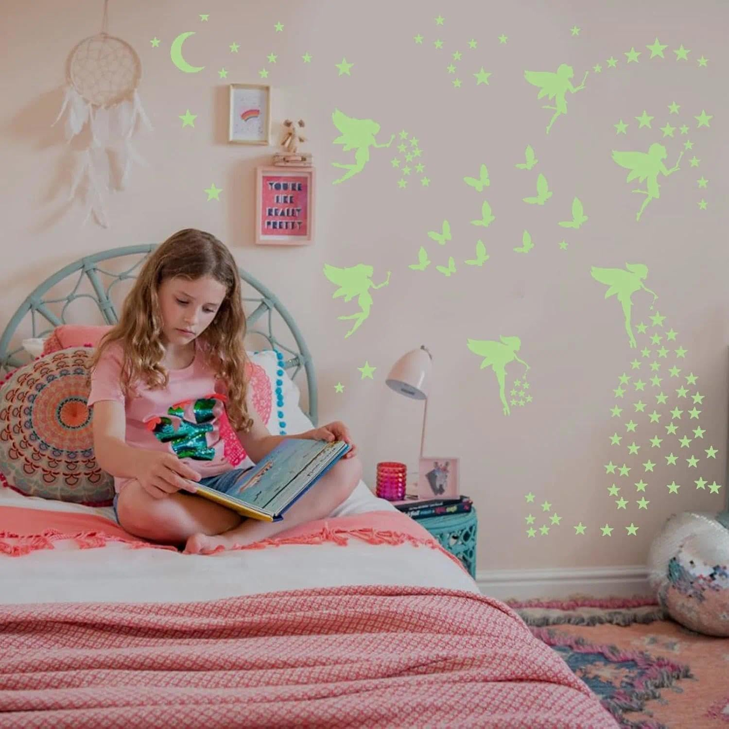 Luminous Wall Decals for Kids Room - Glow in Dark Fairy Butterfly Star Moon Flower Stickers, Waterproof Nursery Bedroom Ceiling Decor Ermaoo image number 6
