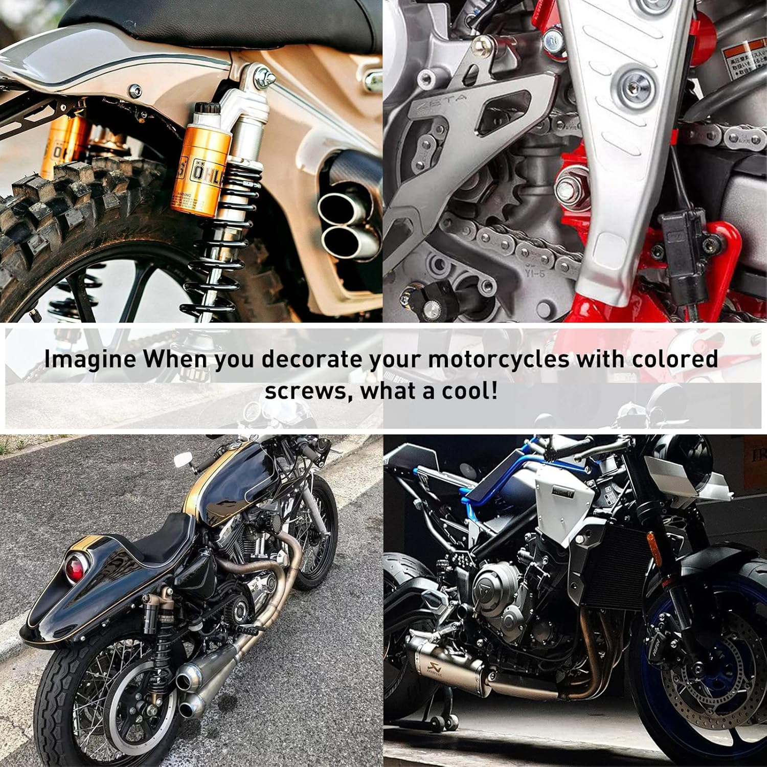 Swpeet 177Pcs 2 Sizes M5 M6 Motorcycle Fairing Bolt Assortment Kit, Motorcycle Windscreen Screws Fasteners Fixing Sportbike Bolts Fairing for All Models & Years Sport Bikes (Black) - Gold image number 4