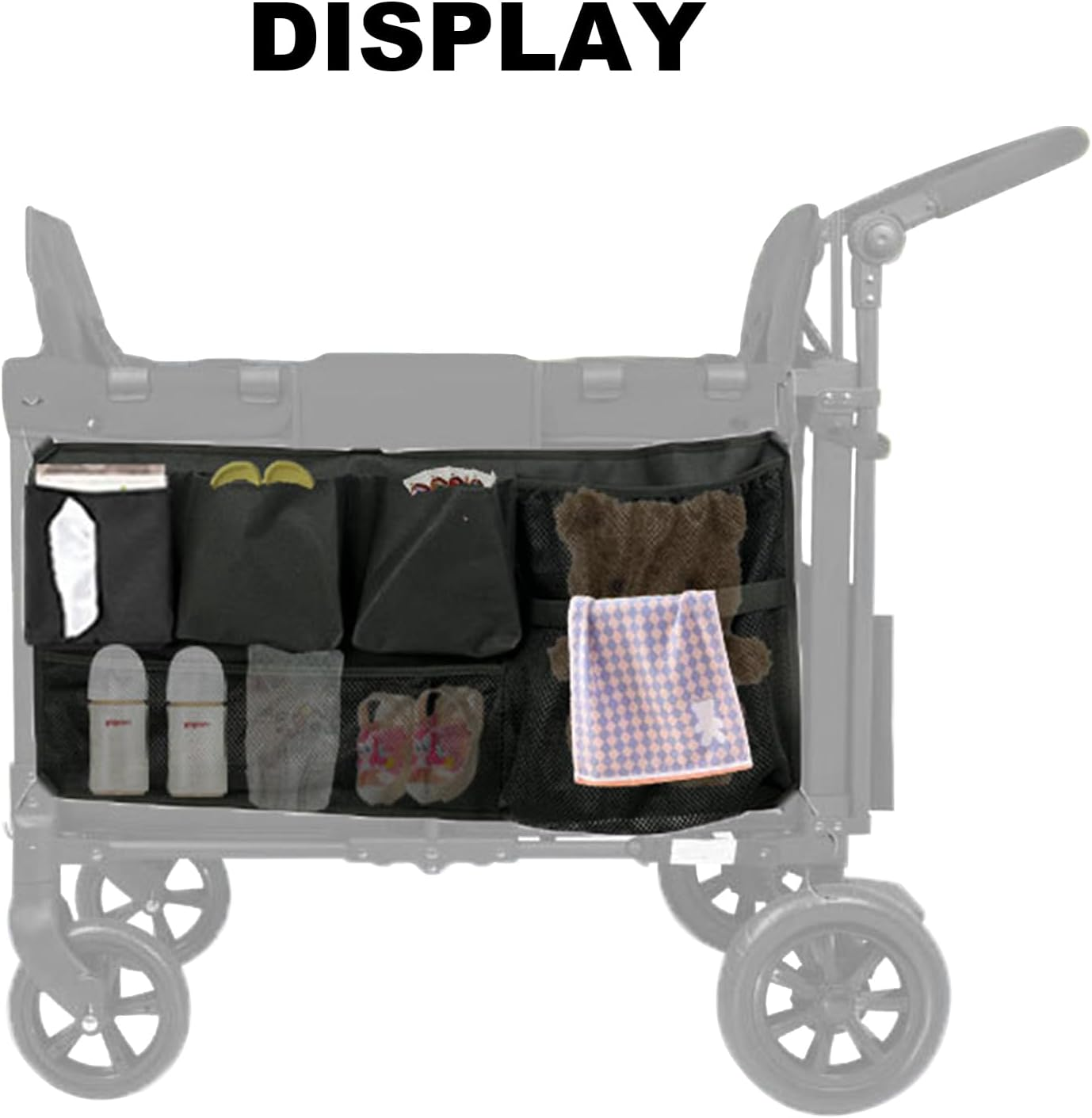 Stroller Wagon Cargo Net,Compatible with Wonder-Fold All W-Series Models, Large Capacity Mesh Cargo Storage Net with Sorting Pockets, Large Capacity Mesh Cargo Storage Net,Black image number 3