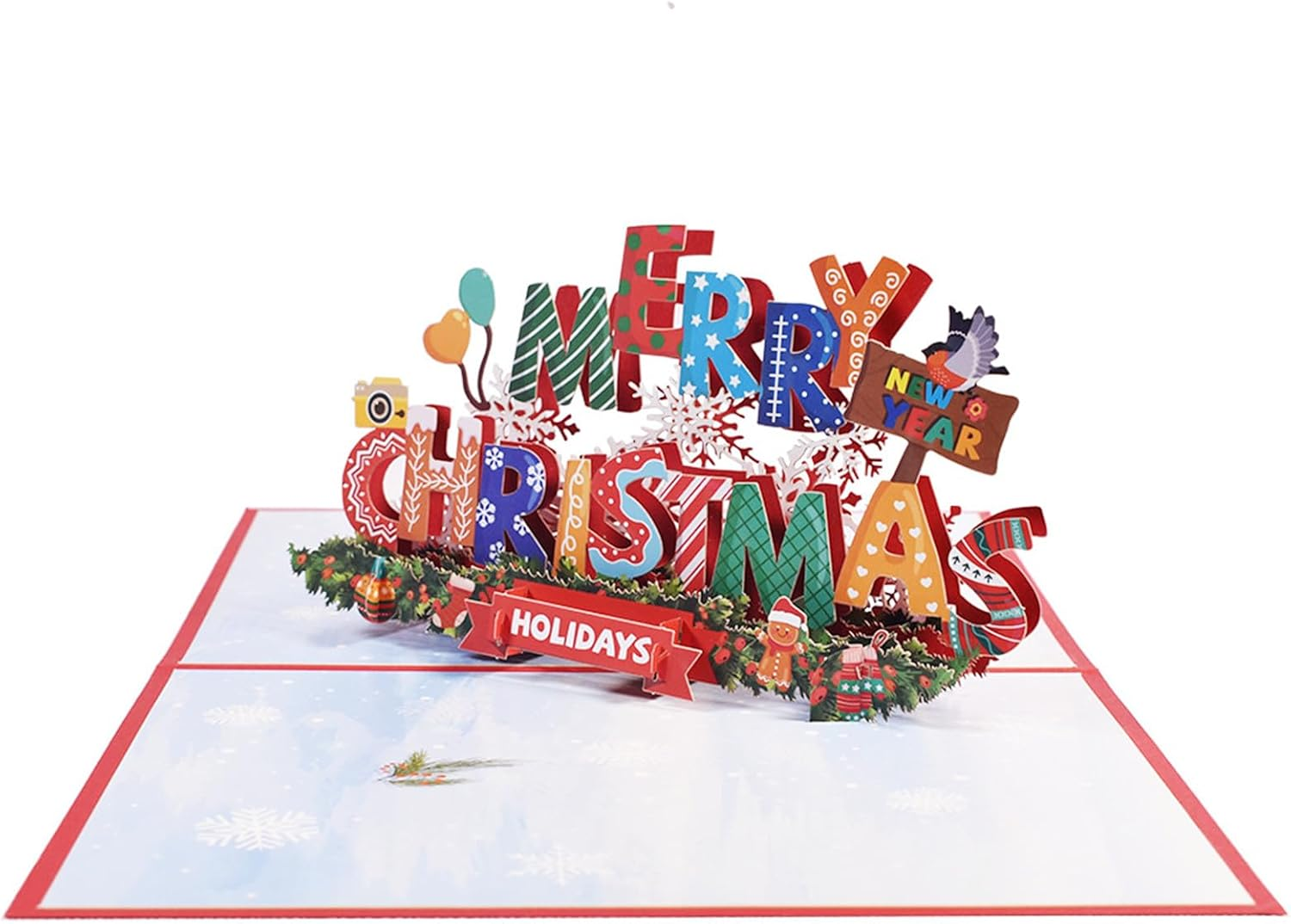 Fanlydao Pop up Christmas Cards 3D Chirstmas Gift Cards with Envelope for Xmas (Colorful Letter)