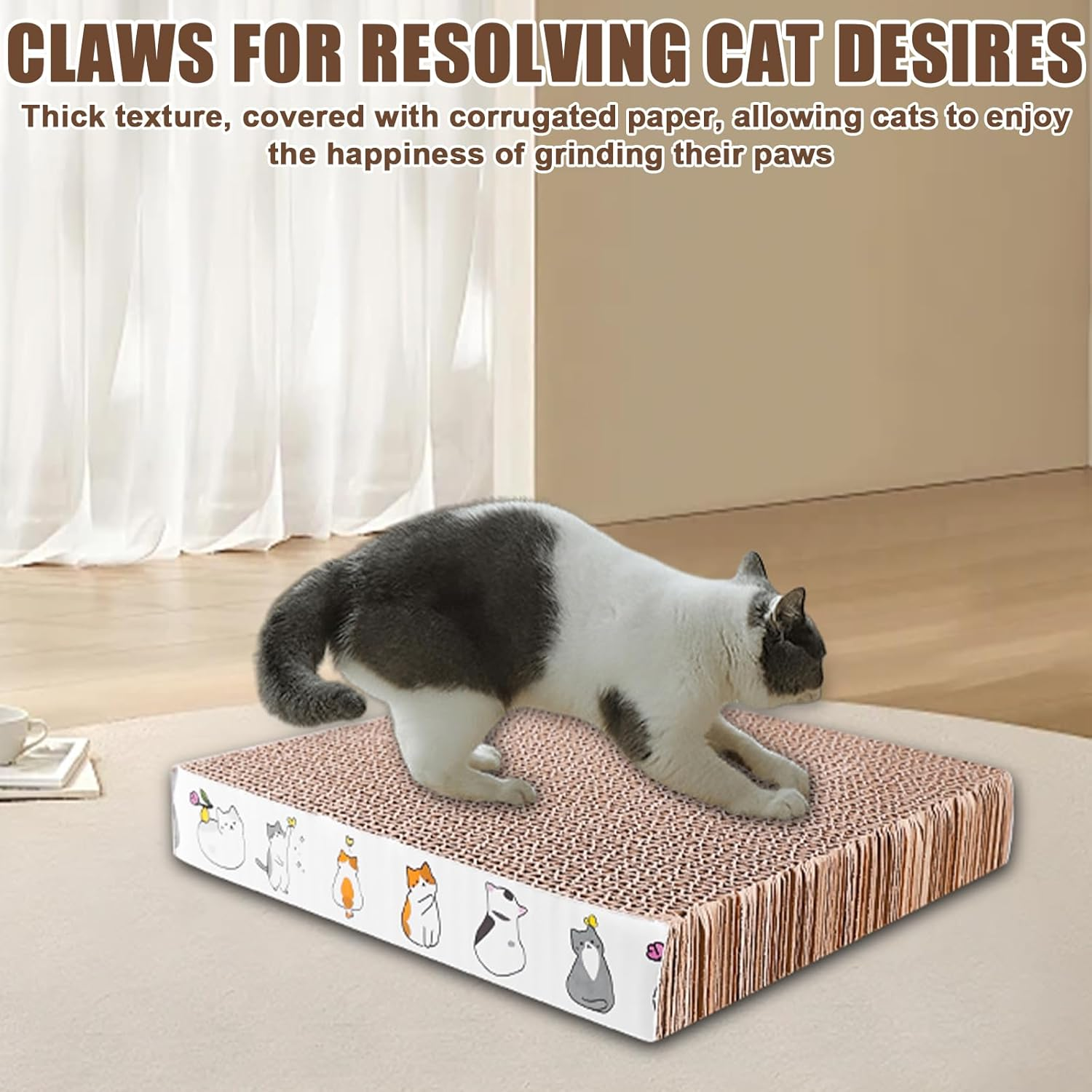 Pack of 3 Cat Scratching Boards, Corrugated Cardboard Scratching Boards Cat, 21 X 21 Cm, Square Scratching Board for Cats, 3.3 Cm Thick Cat Scratching Mat, Available on Both Sides, Cat Scratching image number 3