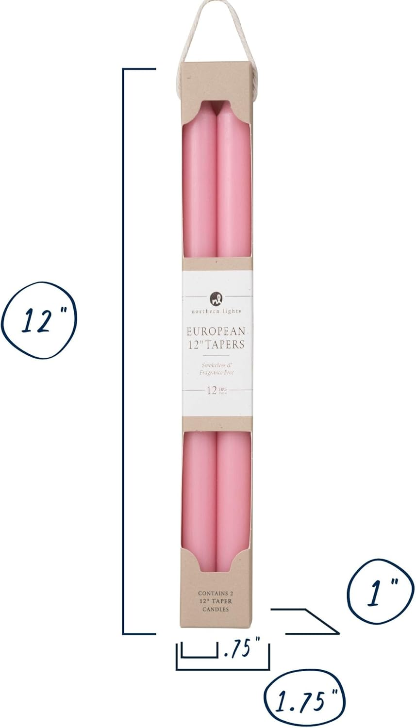 Northern Lights Candles - 12" 2PK Premium Tapers, Soft Pink - 72882 image number 1