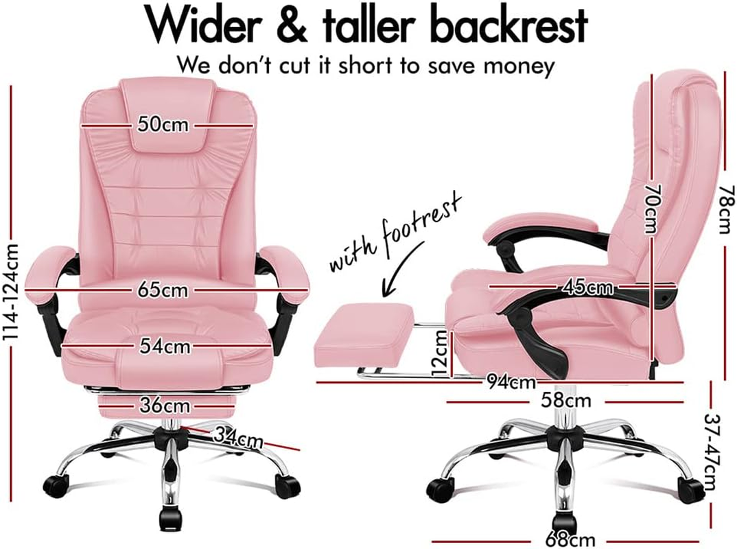 ALFORDSON Ergonomic Office Chair with 150&deg; Recline & Footrest, Computer Desk Chairs with SGS Approved Gas-Lift, Executive Swivel Leather Video Game Chair, Max 180Kg (Earl Pink) - Pu Black image number 6