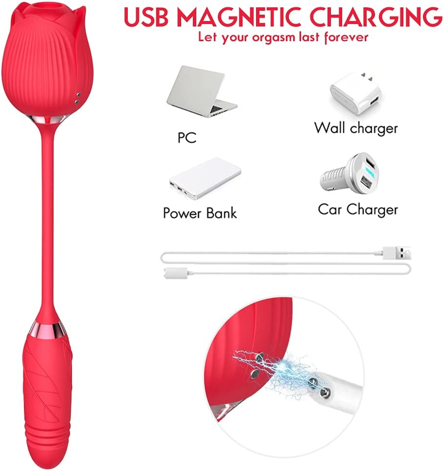 Rose Telescopic Sucking Toy for Women and Magnetic Charging Pot image number 1