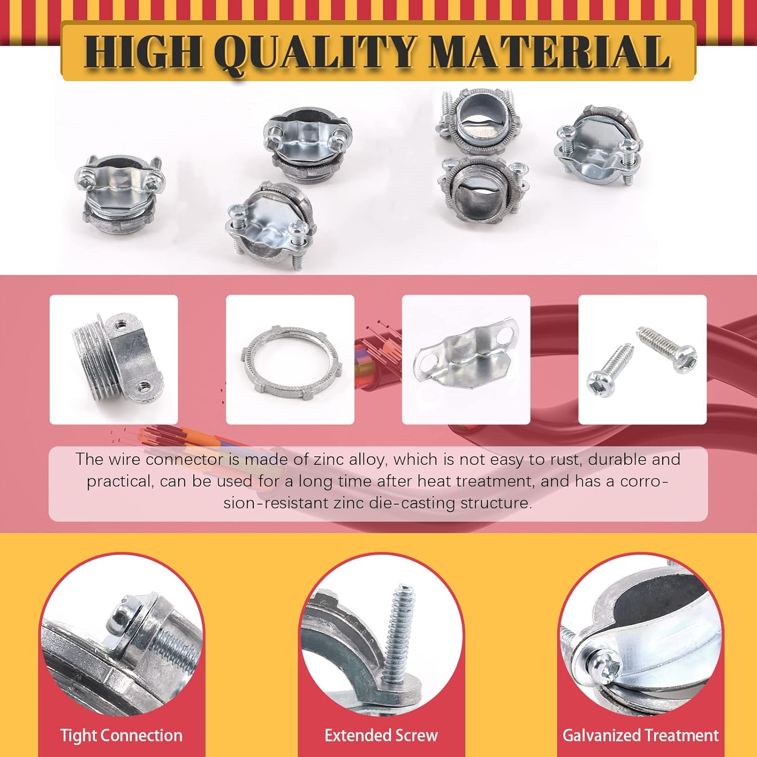 Hilitchi 15Pcs 1/2" Clamp Type Cable Connectors Assortment Kit, Clamp Type Connector Fittings Most Junction Box Cable Connector for Metallic Conduit Protect Cables image number 3