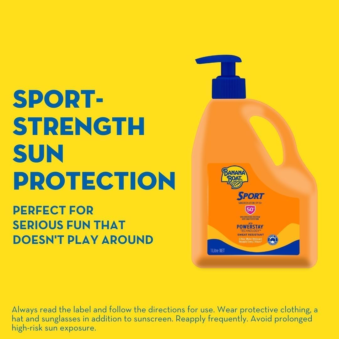 Banana Boat Sport Sunscreen Lotion SPF50+ 1L, UVA/UVB, Non-Greasy, Sweat Resistant, 4-Hour Water Resistant, Made in Australia image number 1