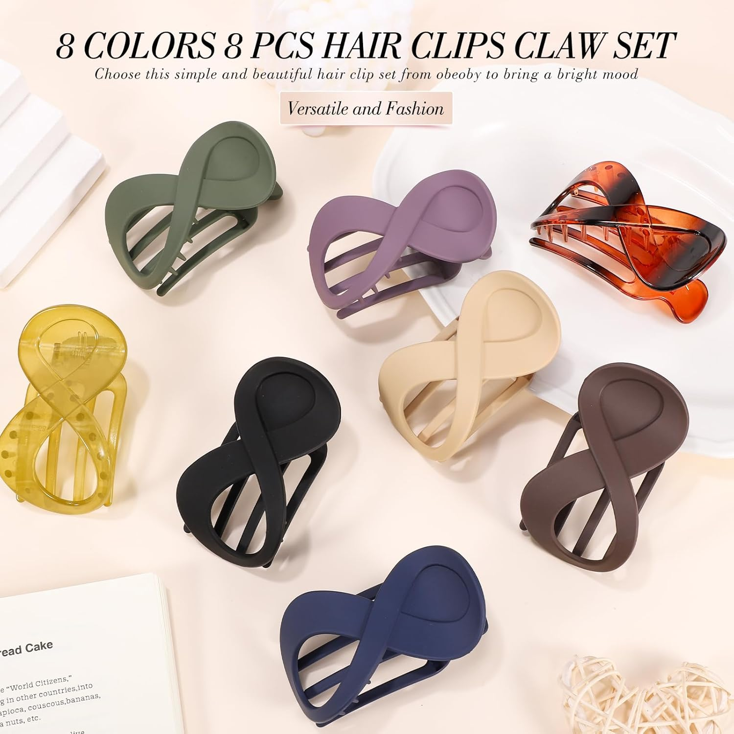 8 PCS Flat Hair Clips, French Flat Claw Clips Hair Claws for Women Girls Thin Hair image number 1