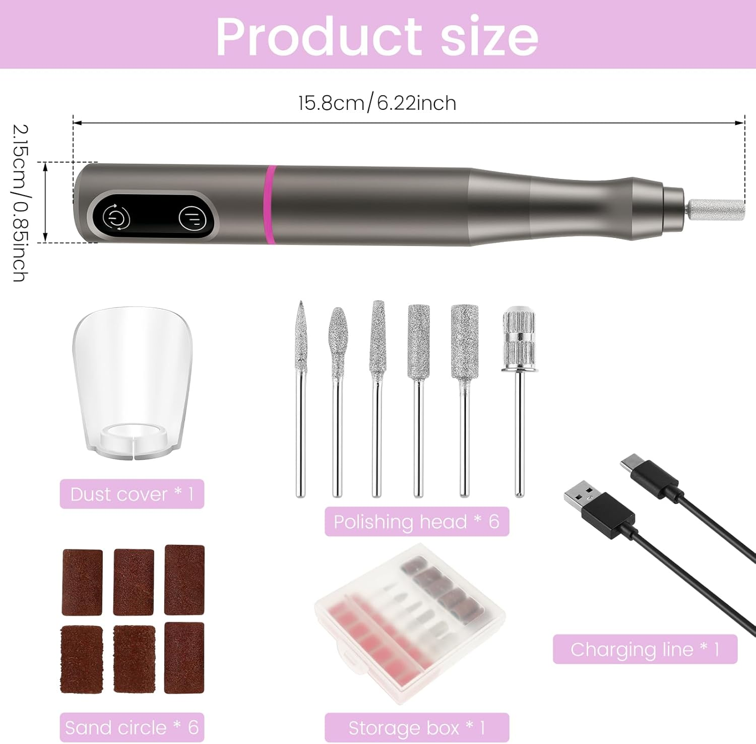 Cordless Nail Drill Set Multipurpose Safe Pedicure Manicure Machine Adjustable Nail Drill Machine Kit Easy to Use Cordless Electric Nail Drill Kit for Home Usage(Grey) image number 1