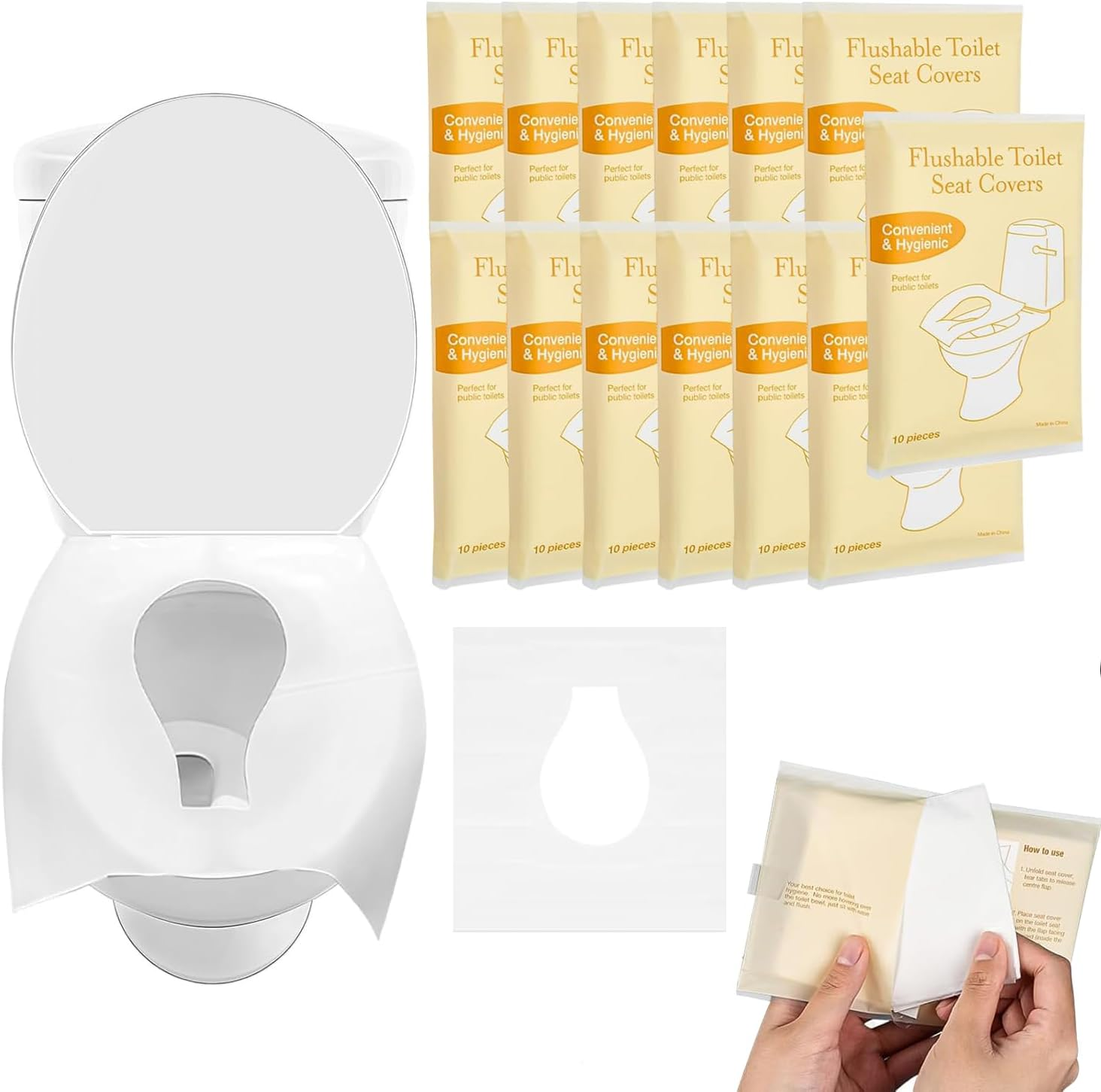 130PCS Toilet Seat Covers Disposable, Flushable Paper Travel Toilet Seat Covers for Adults and Kids Potty Training, Great Biodegrable Accessories for Public Restrooms, Airplane, Camping image number 5