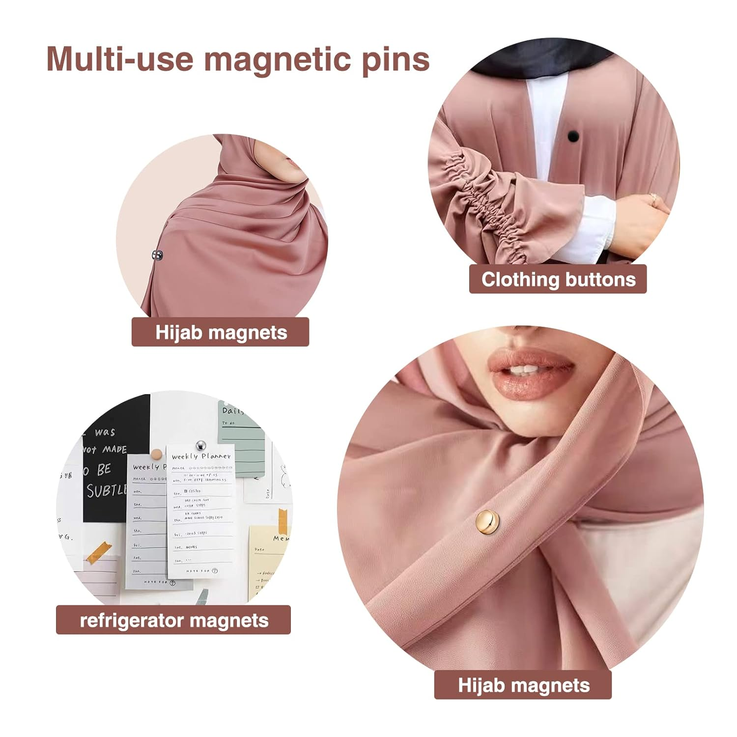 Peacepray 8 Pairs Premium Strong Hijab Magnetic Pins, No-Snag Multi-Use Hijab Magnets, Professional Pinless Magnetic Hijab Pins, Shiny and Matte Style Pack image number 6