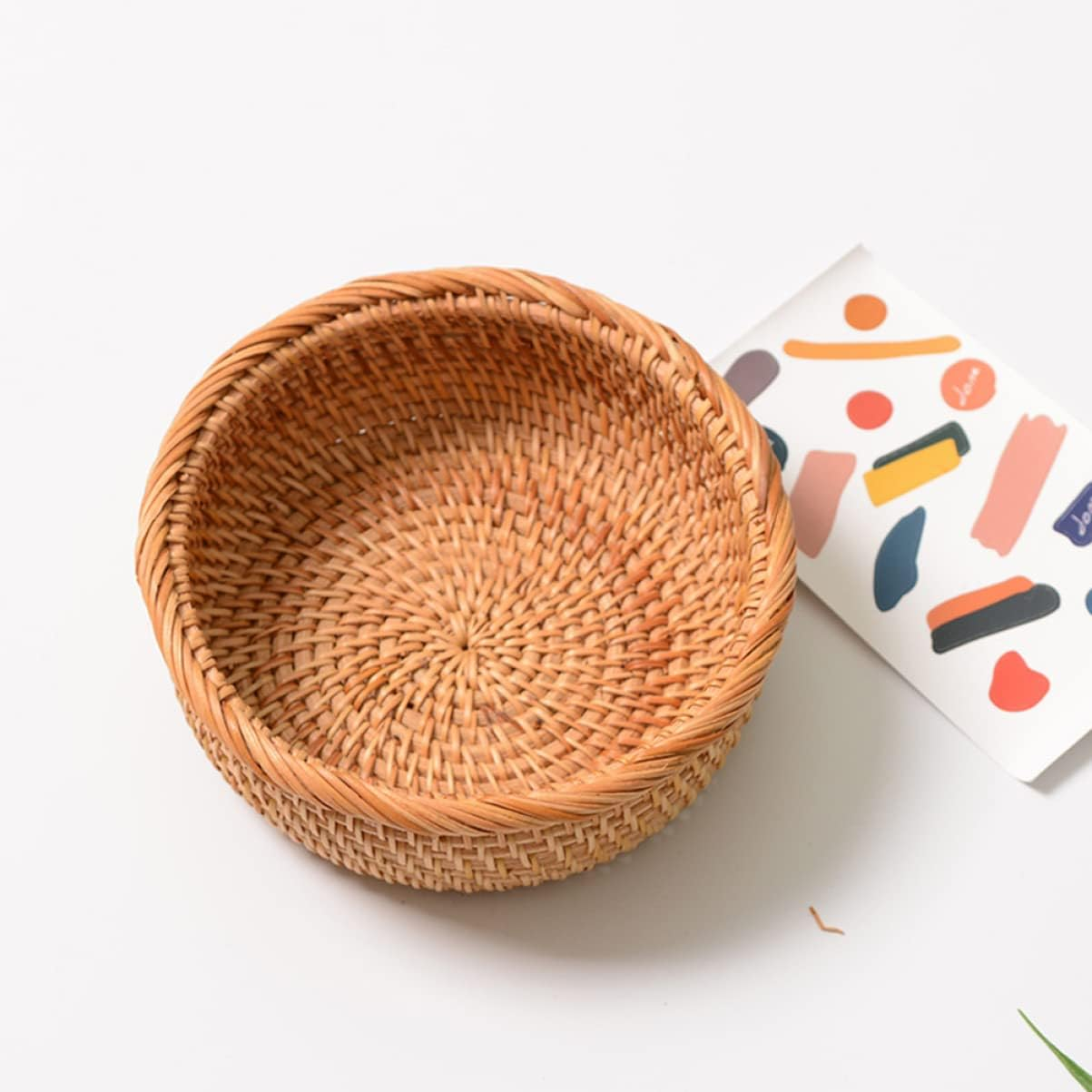 OKUMEYR 1Set Vintage Rattan Storage Baskets for Fruits and Vegetables Multi-Purpose Desktop Organizer for Home Kitchen Office and Bakery Decor