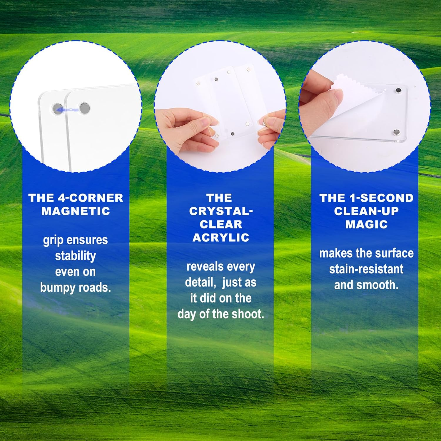 Pcs Car Photo Holders for Sun Visor, Acrylic Magnetic Picture Frame with 2 Stainless Steel Clips & Cleaning Cloth Personalized Car Accessories for Photos Display image number 3