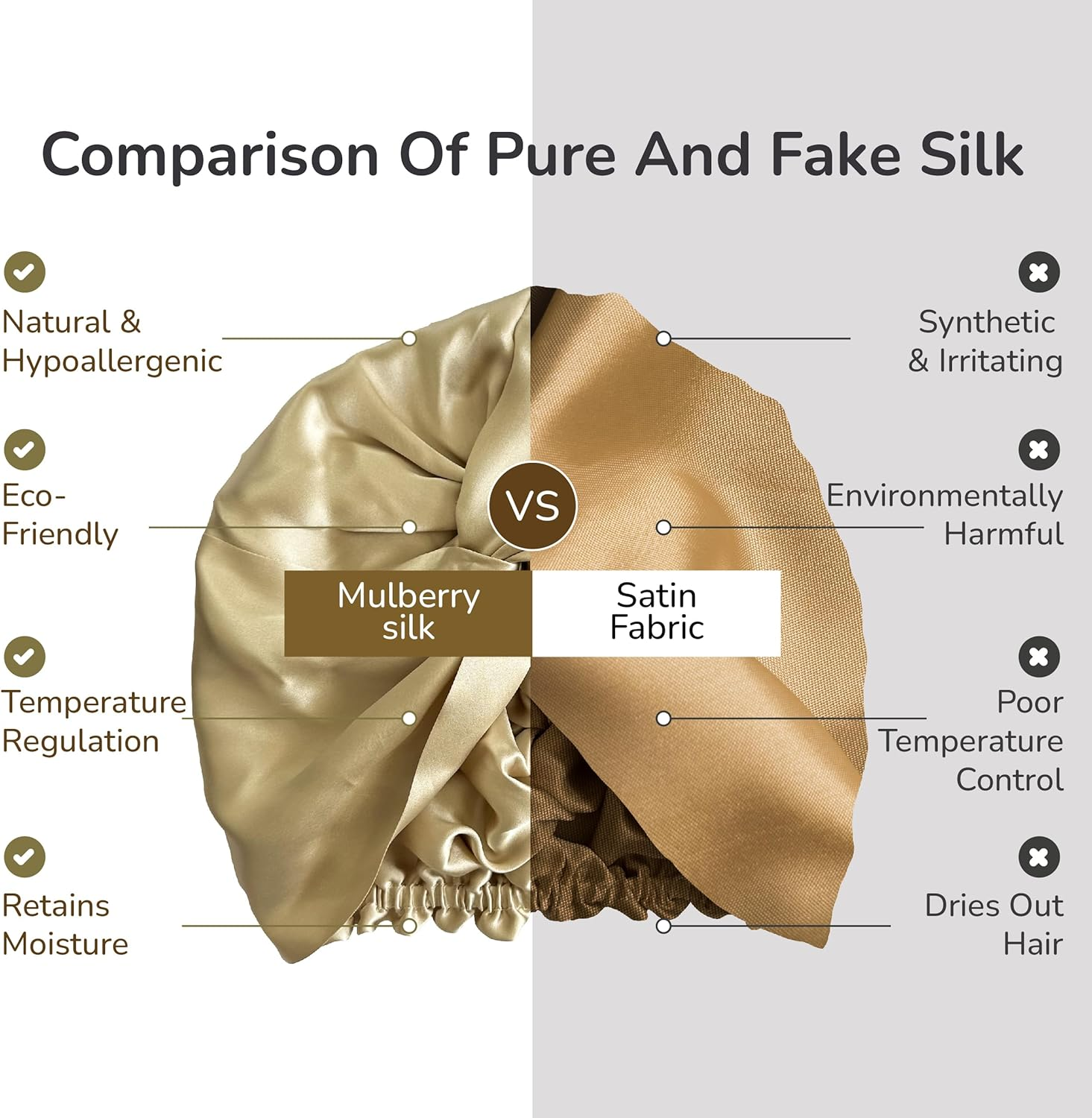 100% Mulberry Silk Hair Bonnet for Sleeping Women Double Layer with Elastic Band16 Momme 6A Grade Pink and Champagne Colours with Scrunchie and Gift Box (Pink) - Pink image number 3