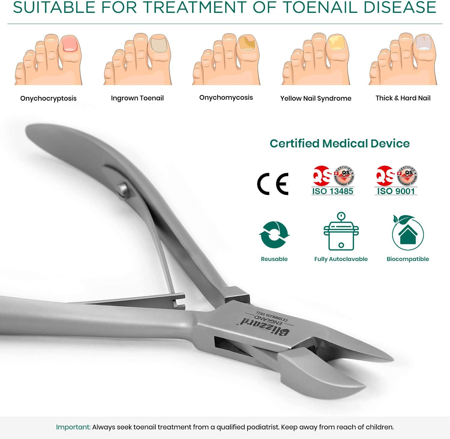 Blizzard Ingrown Nail Clippers for Men with Ingrown Toenails Podiatrist Toenail Clipper Set German Forged 5 Inch Professional Nail Cutter Concave Head Podiatry Nipper Nail Kit - Hospital Grade image number 3