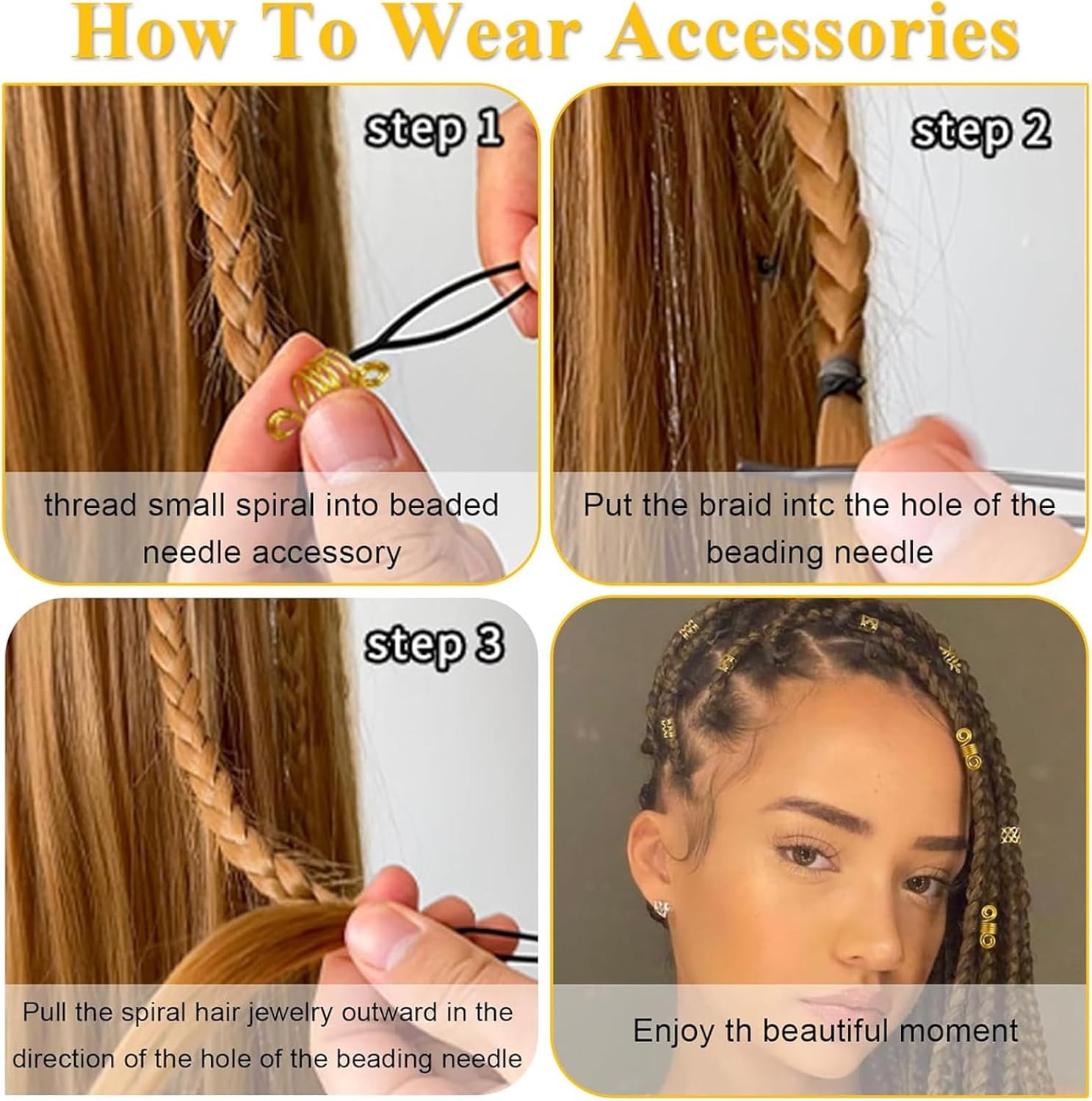 220 Pcs Gold Hair Accessories for Braids, Hair Cuffs Set for Women Hair Dreadlock Metal, Hair Beads Rings Cuffs for Braids Beard Decoration Gold image number 3