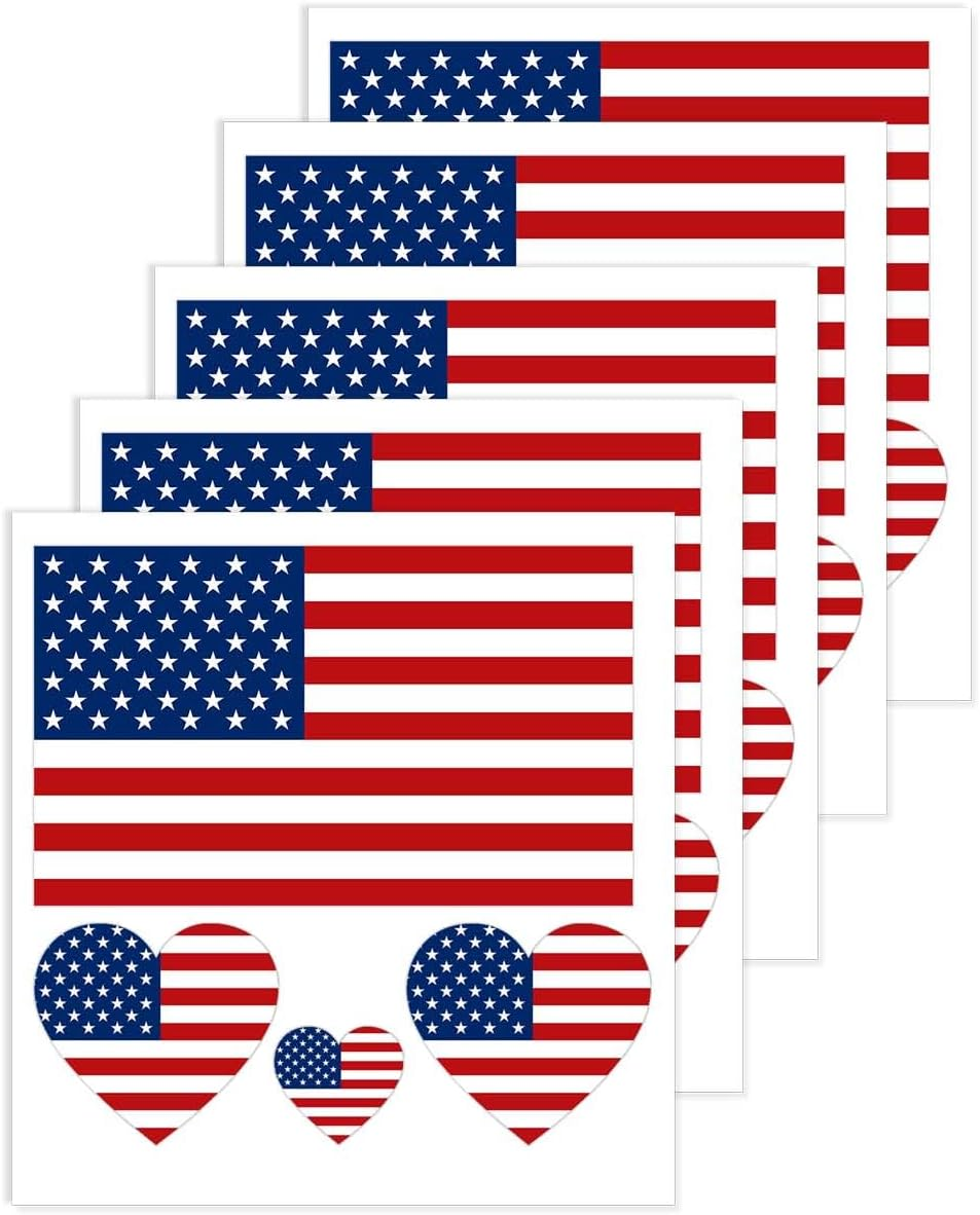 5 Packs America Temporary Tattoo,American Flag Decal Sticker for Party Birthday National Day Celebration image number 3