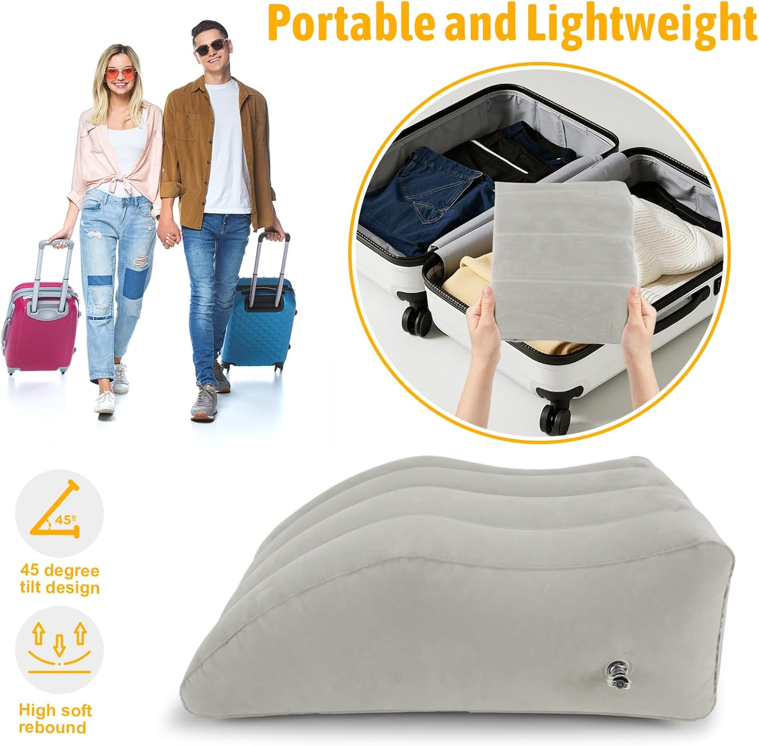 Bloomoja Inflatable Leg Elevating Pillow, Leg Wedge Pillow for Swelling, Blood Circulation, Back Pain, Edema Relief, Leg Support Pillow for after Surgery, 25.5" X 17.7" X 9.8", Grey image number 5