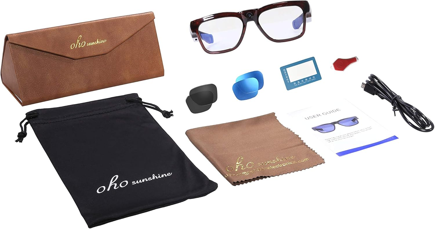 Oho Sunshine 128GB Wifi Camera Glasses,Streaming Video & Photo from Glasses to App by Ultra Full HD Camera