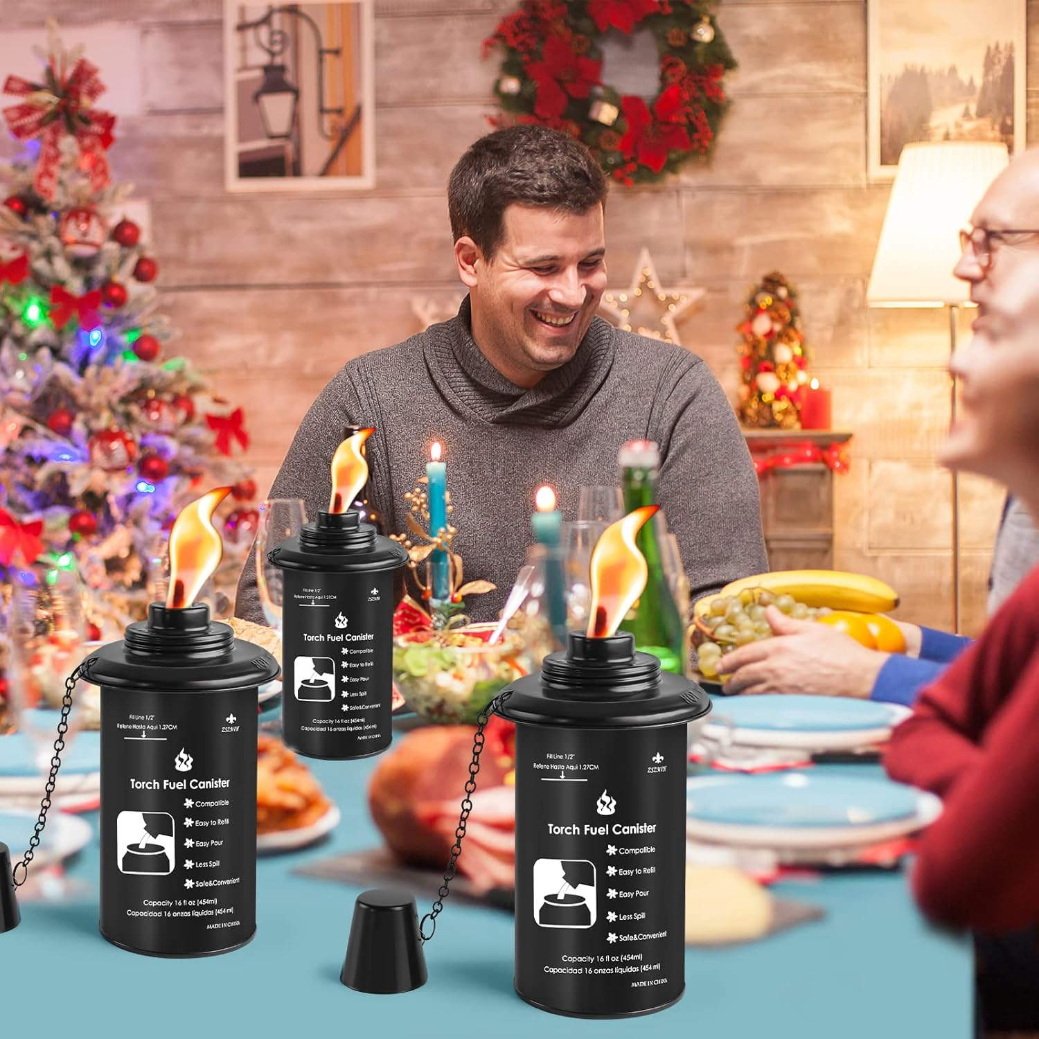 ZSZMFH 16Oz Torch Canisters, 6 Pack Bamboo Torch Refillable Replacement Canister, Outdoor Citronella Fuel Torch Canister with Wicks and Covers,For Luau Party, DIY Garden Decor. - 16 Oz-6 Pack image number 4